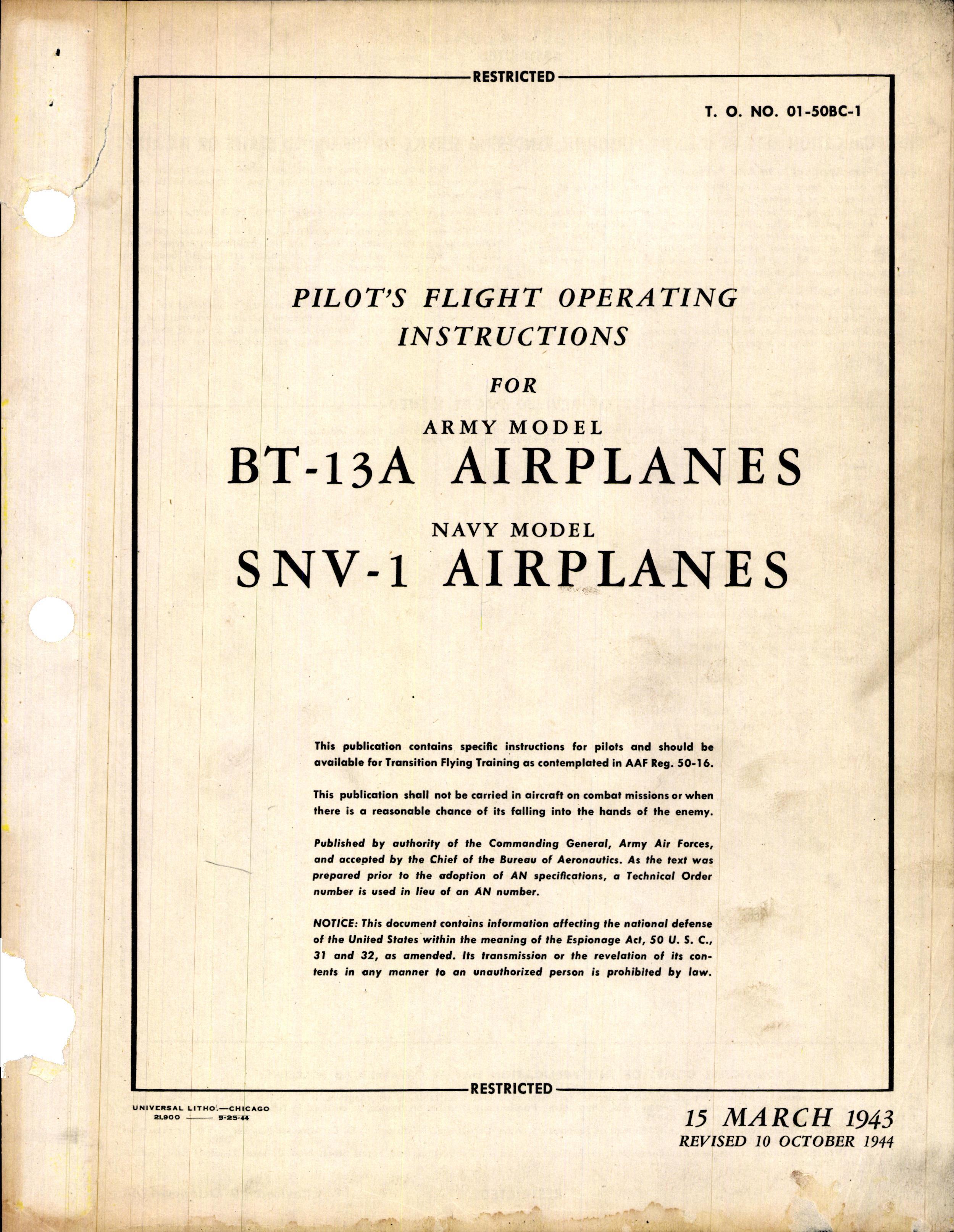 Sample page 1 from AirCorps Library document: Pilot's Fight Operating Instructions for BT-13A and SNV-1
