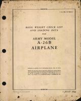 Basic Weight Check List & Loading Data for Army Model A-26B Airplane