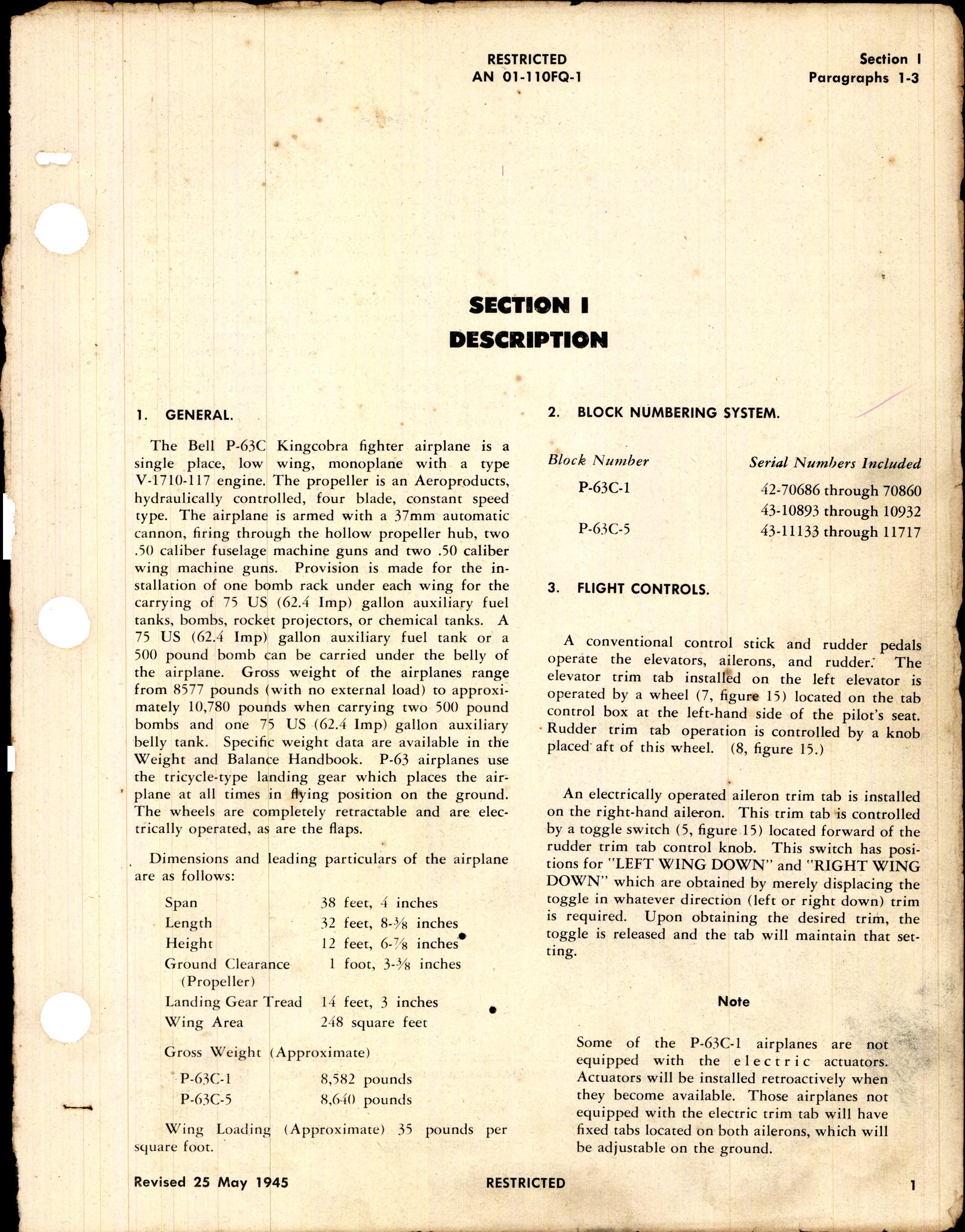 Sample page 5 from AirCorps Library document: Pilot's Flight Operating Instructions for P-63C Airplane