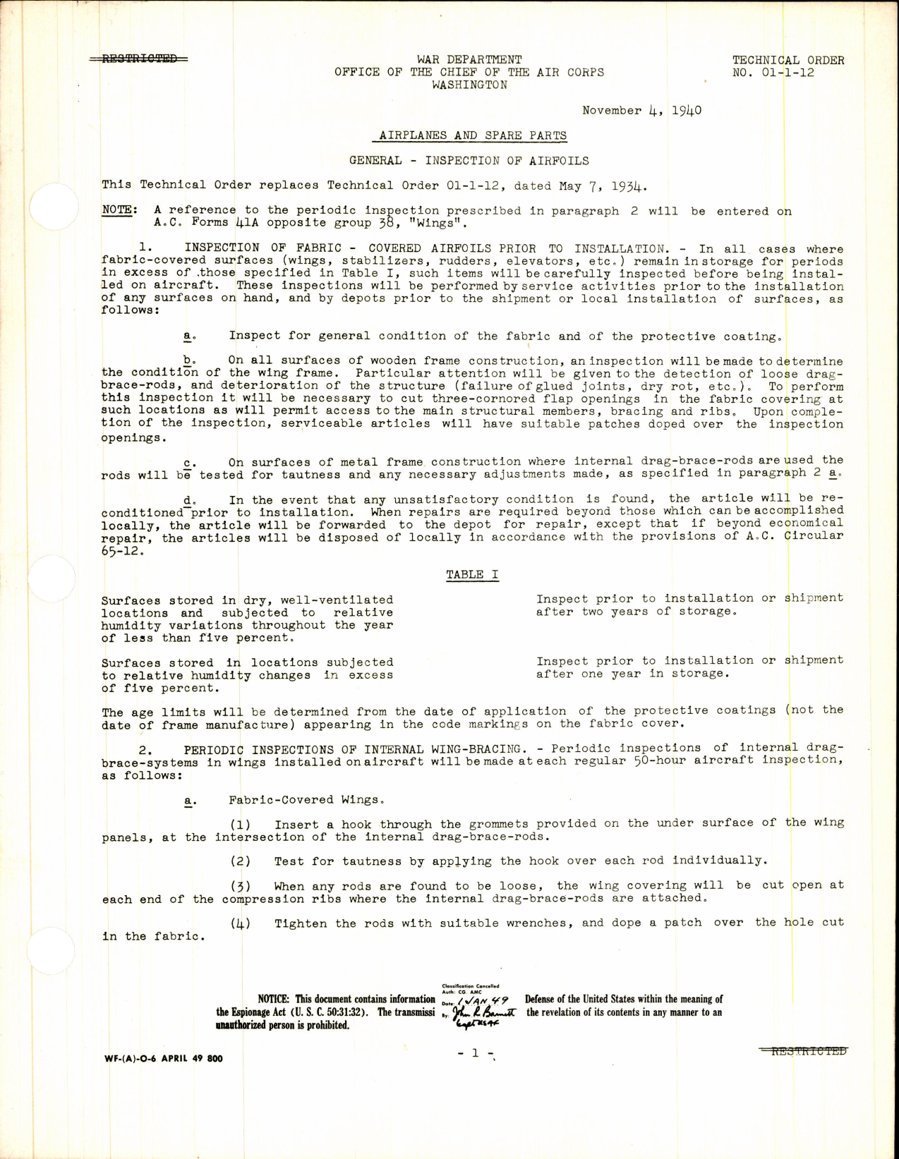 Sample page 1 from AirCorps Library document: Airplanes and Spare Parts; Inspection of Airfoils