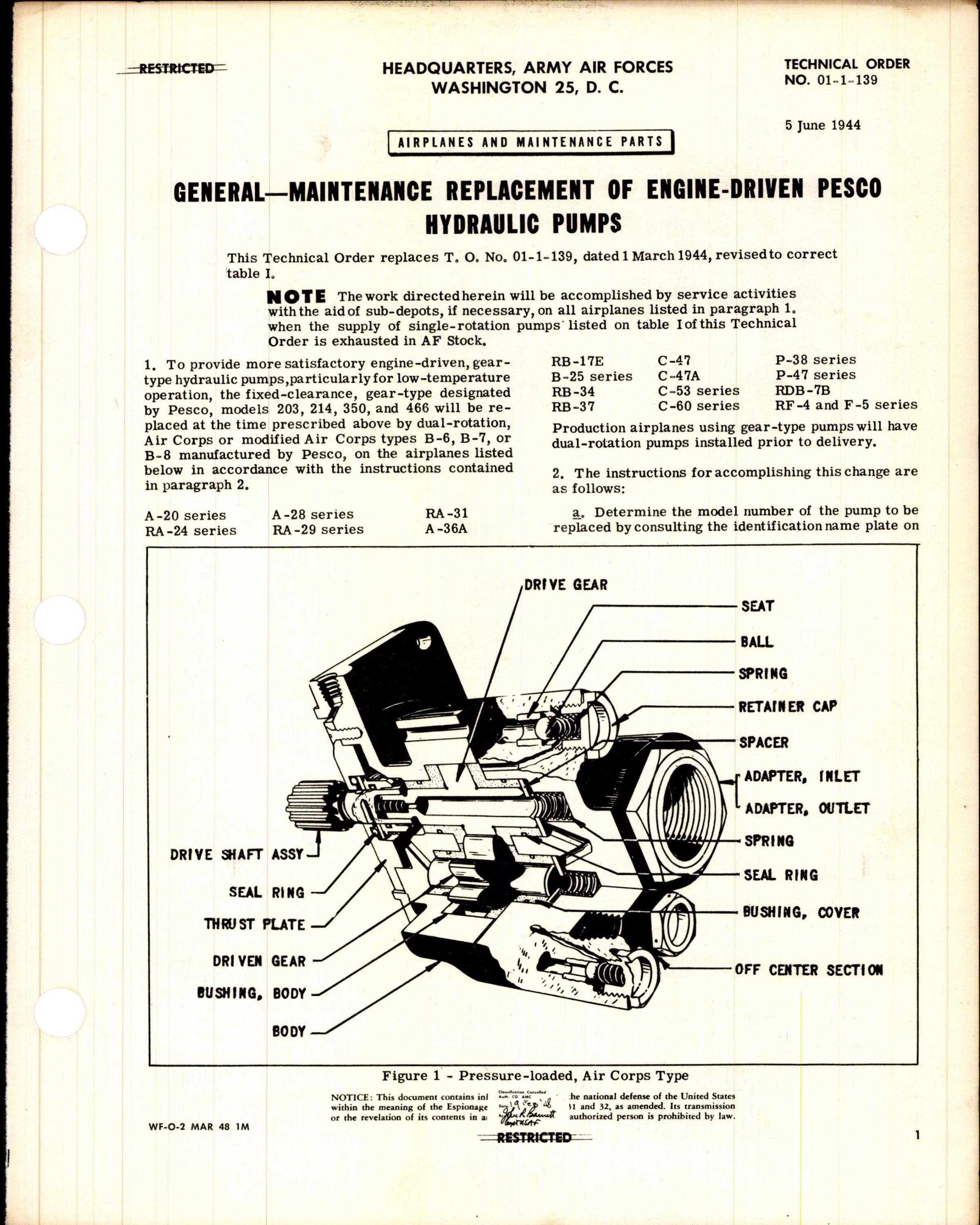 Sample page 1 from AirCorps Library document: Maintenance Replacement of Engine-Driven Pesco Hydraulic Pumps