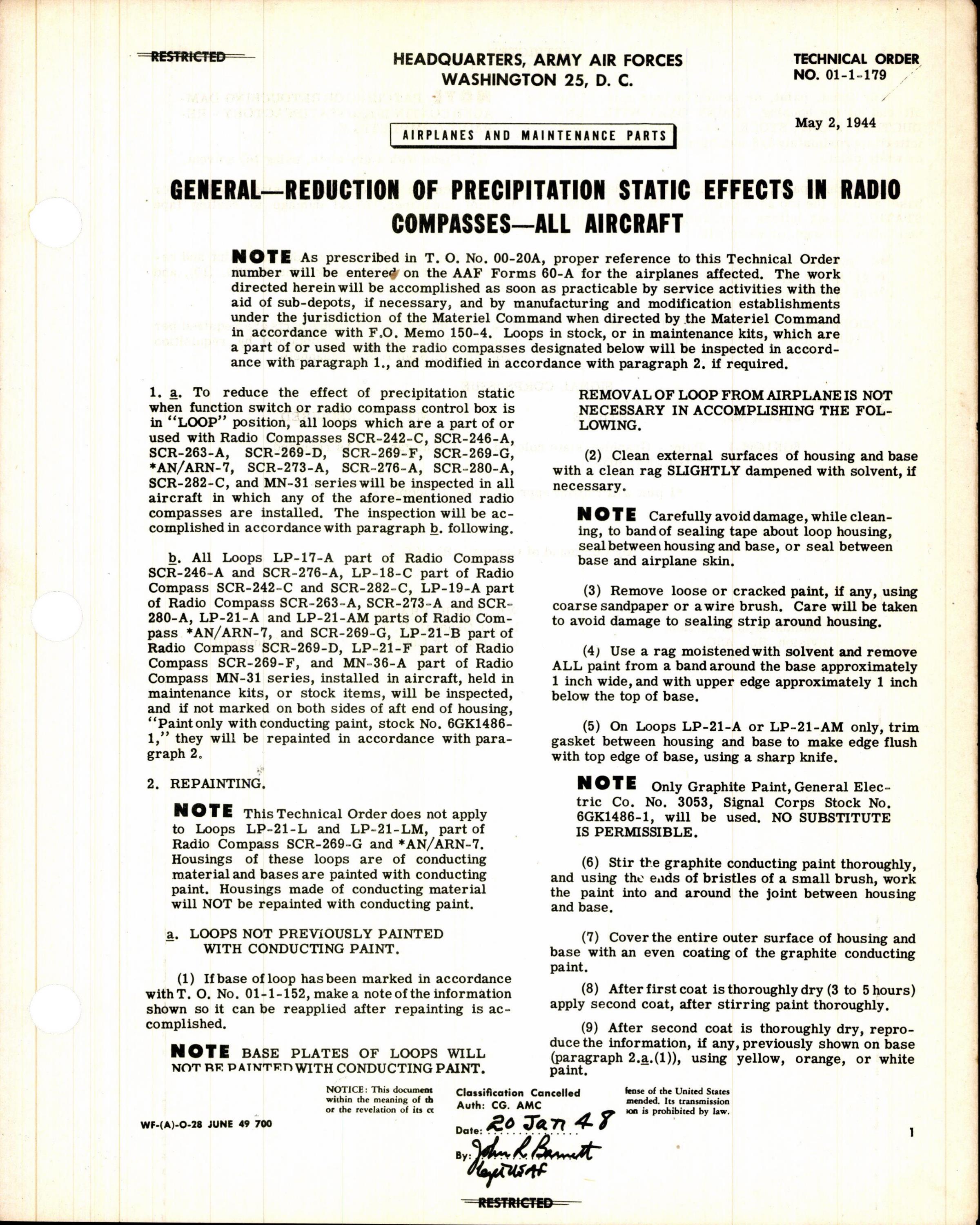 Sample page 1 from AirCorps Library document: Reduction of Precipitation Static Effects in Radio Compasses