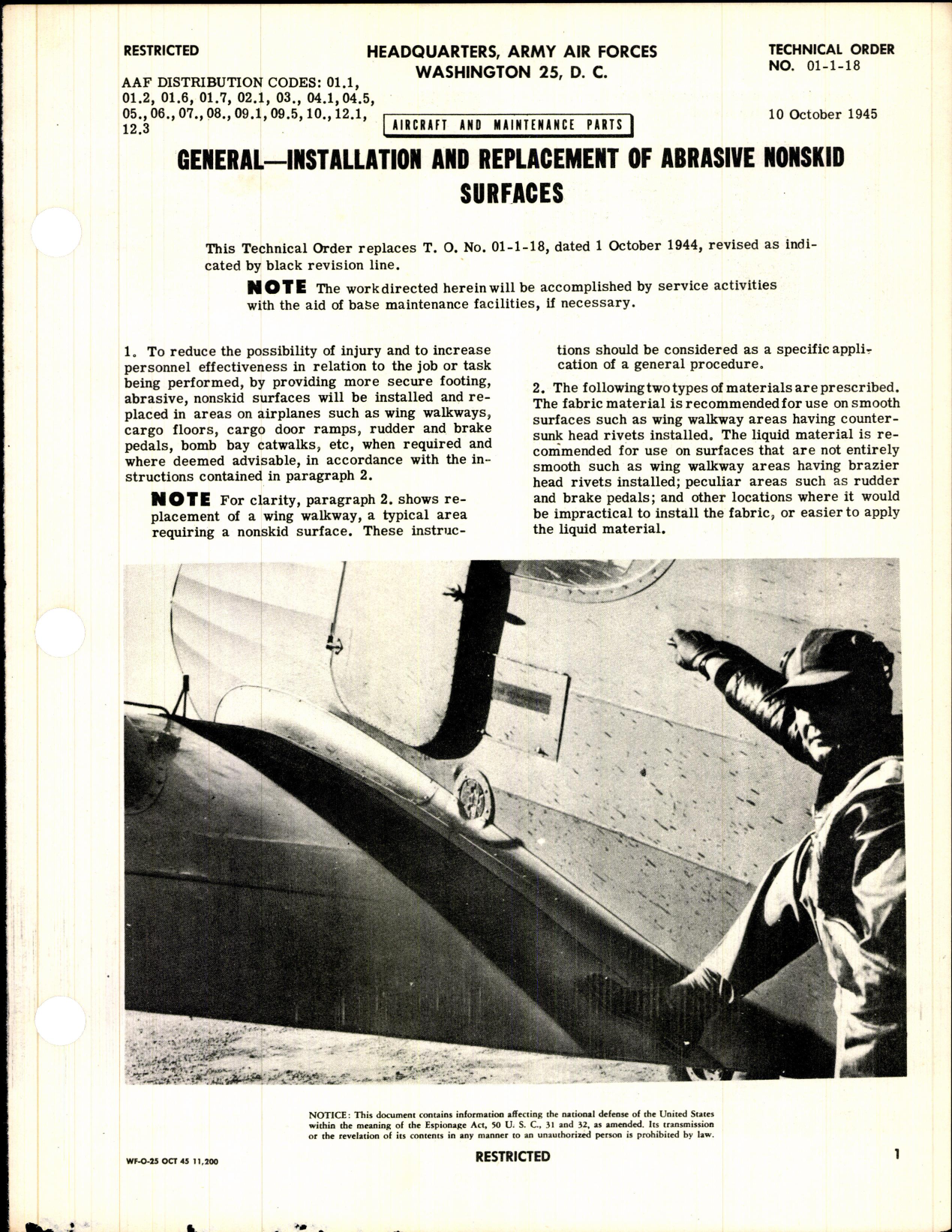 Sample page 1 from AirCorps Library document: Aircraft and Maintenance Parts; Installation and Replacement of Abrasive Nonskid Surfaces