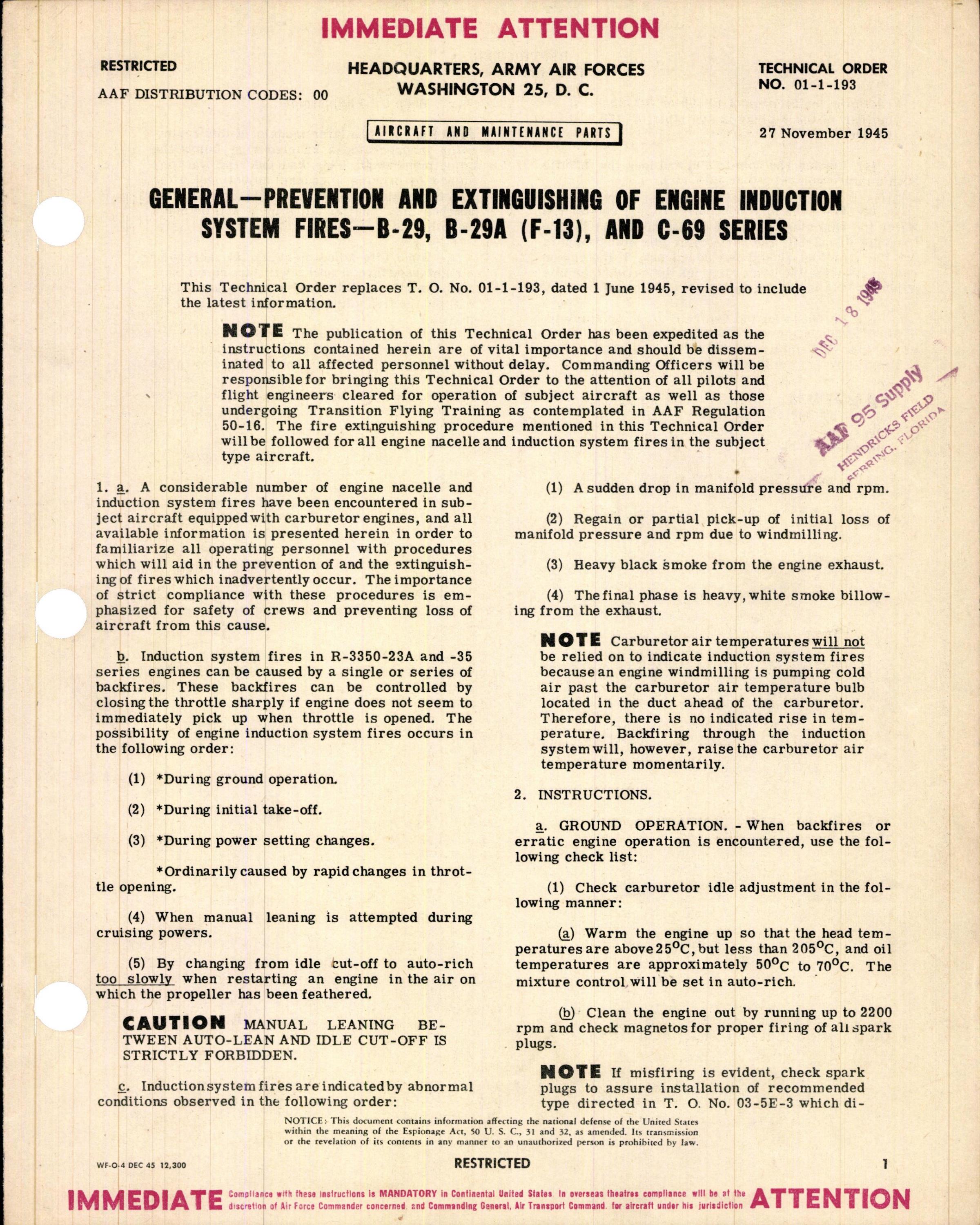 Sample page 1 from AirCorps Library document: Prevention and Extinguishing of Engine Induction System Fires