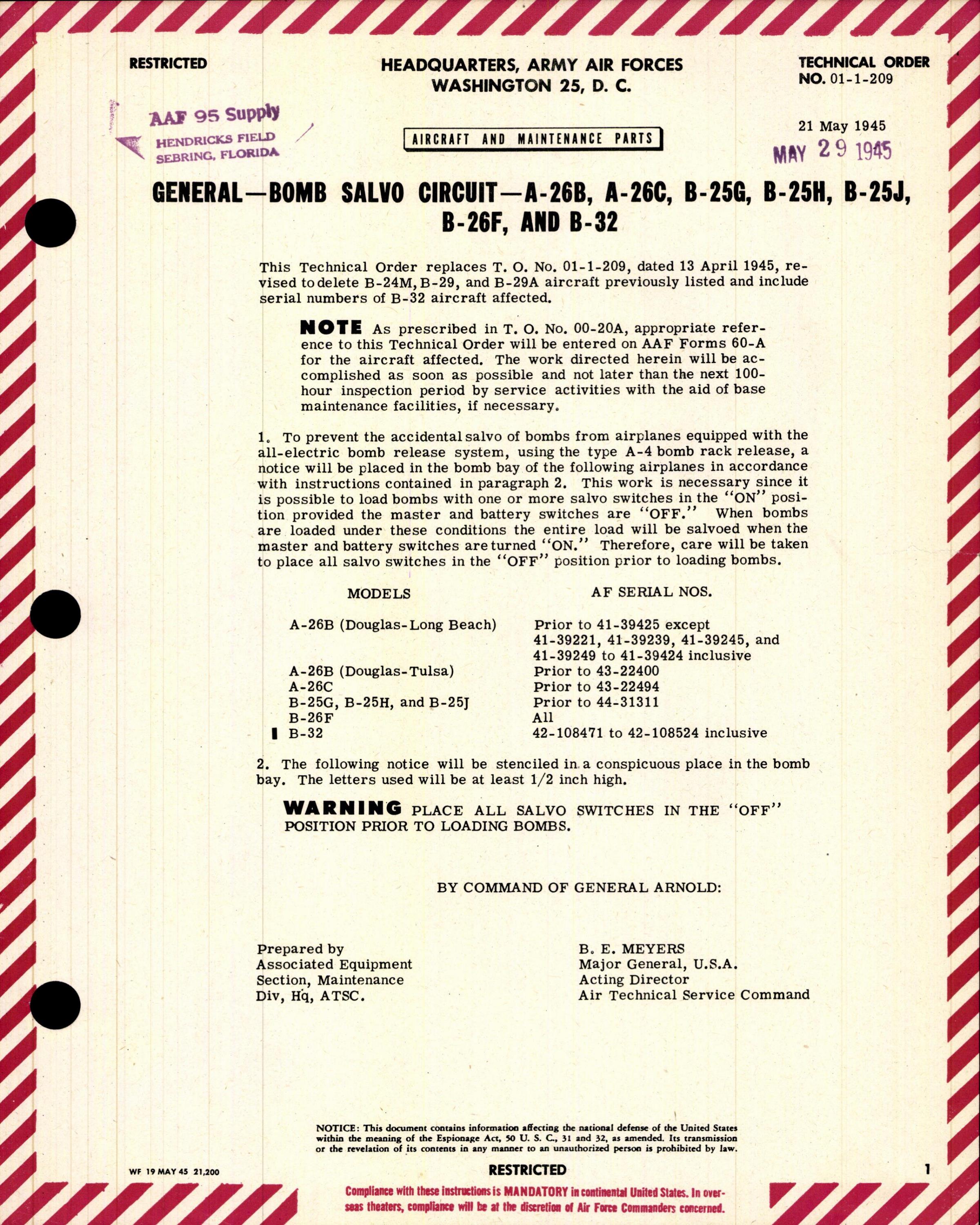 Sample page 1 from AirCorps Library document: Bomb Salvo Circuit for Type A-4 Bomb Rack Release