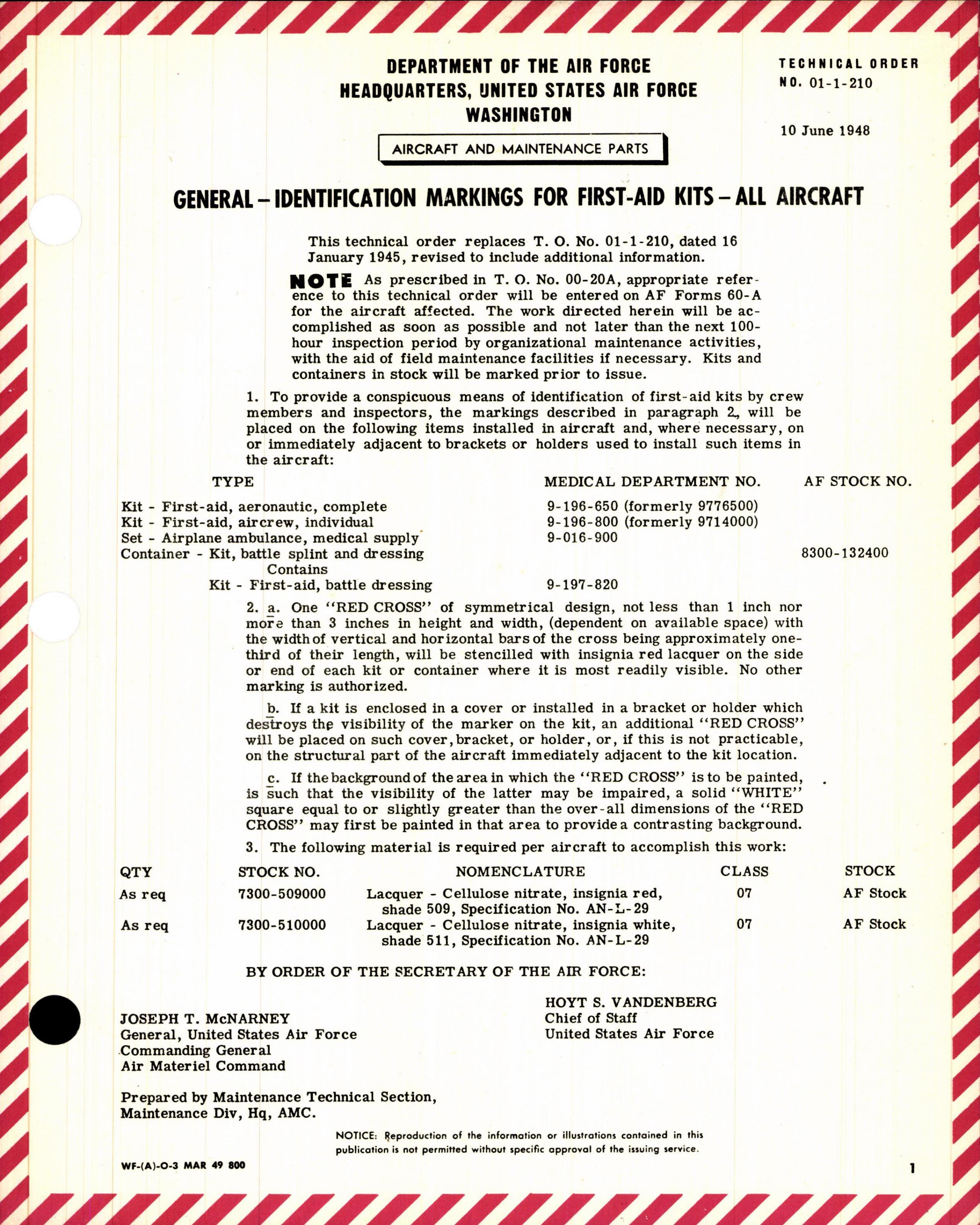 Sample page 1 from AirCorps Library document: Identification Marking for First-Aid Kits