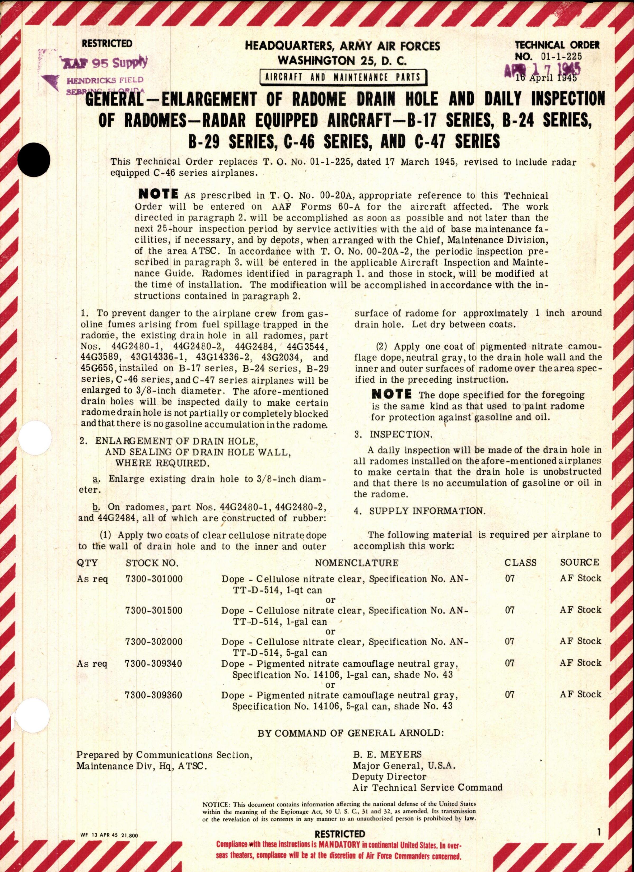 Sample page 1 from AirCorps Library document: Enlargement of Radome Drain Hole & Daily Inspection of Radomes