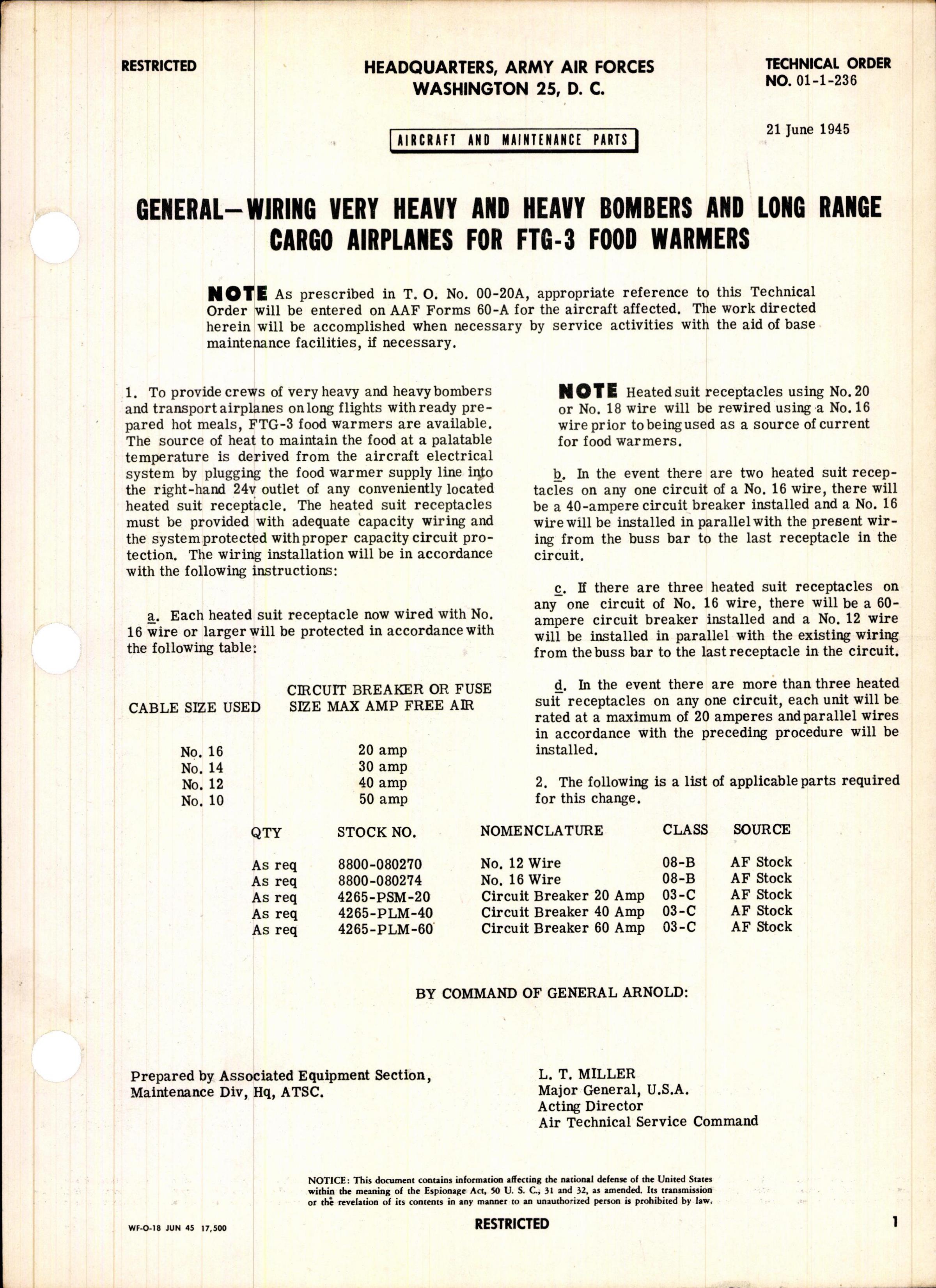 Sample page 1 from AirCorps Library document: Wiring for FTG-3 Food Warmers