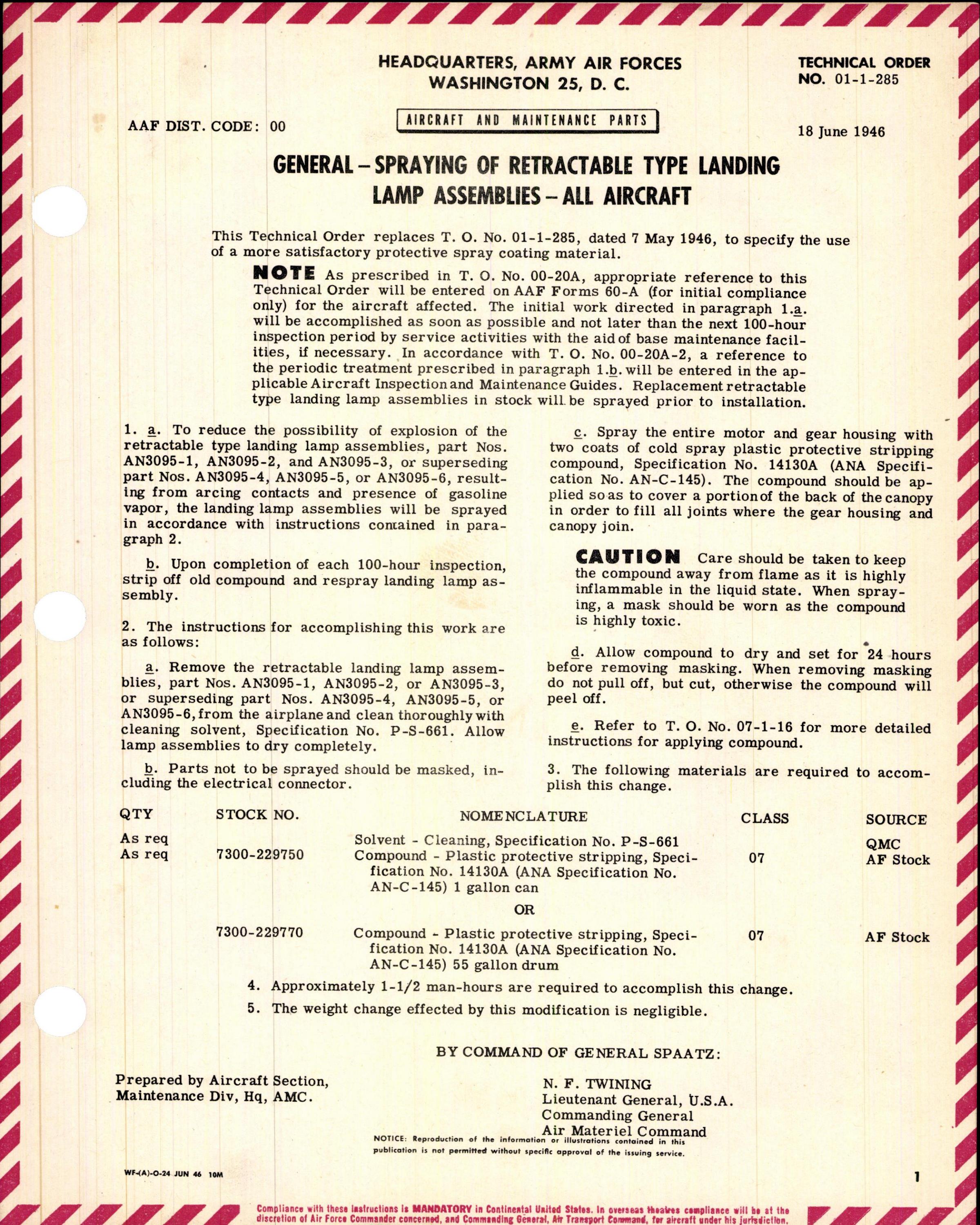 Sample page 1 from AirCorps Library document: Spraying of Retractable Type Landing Lamp Assemblies