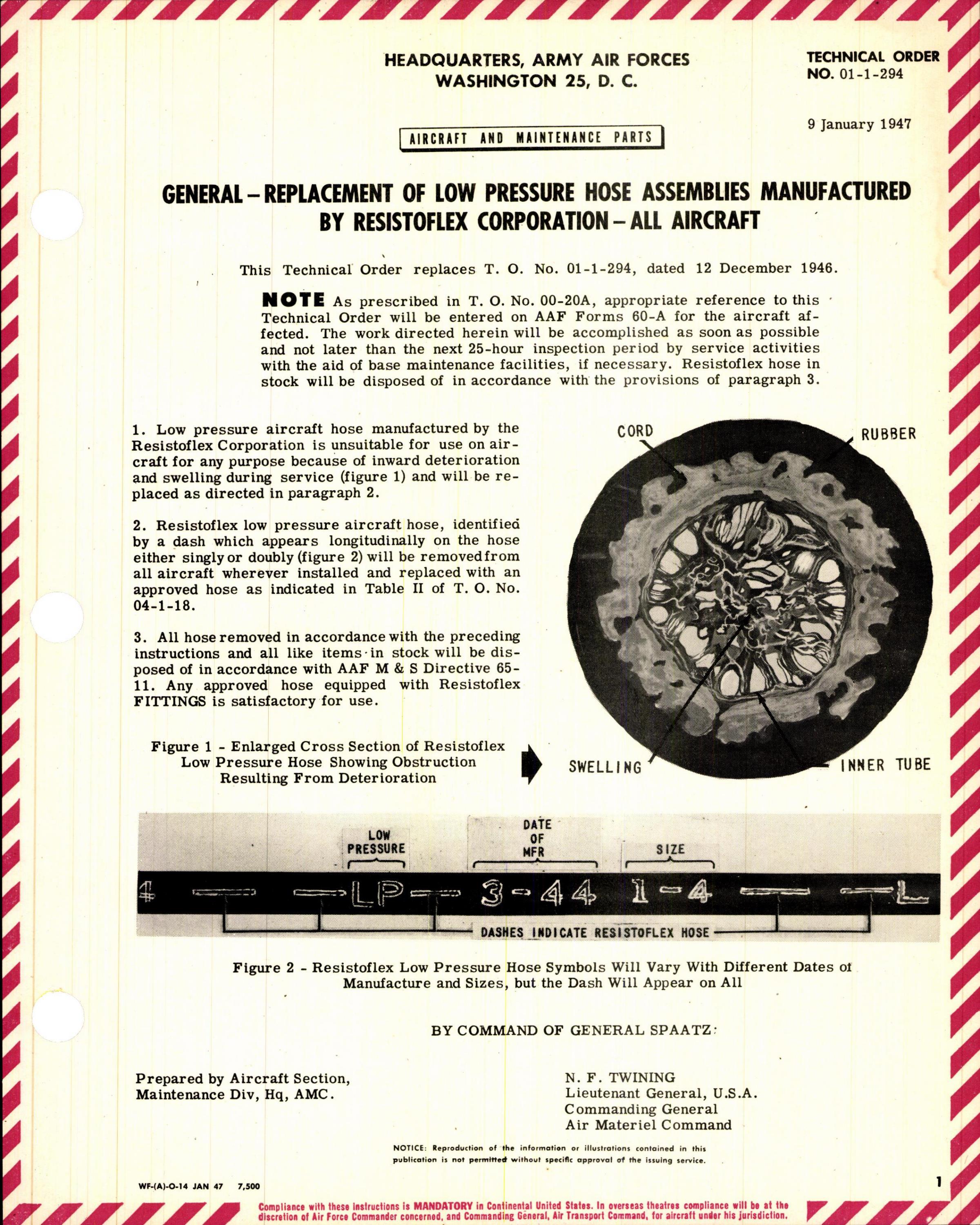 Sample page 1 from AirCorps Library document: Replacement of Low Pressure Hose Assemblies Manufactured by Resistoflex Corporation
