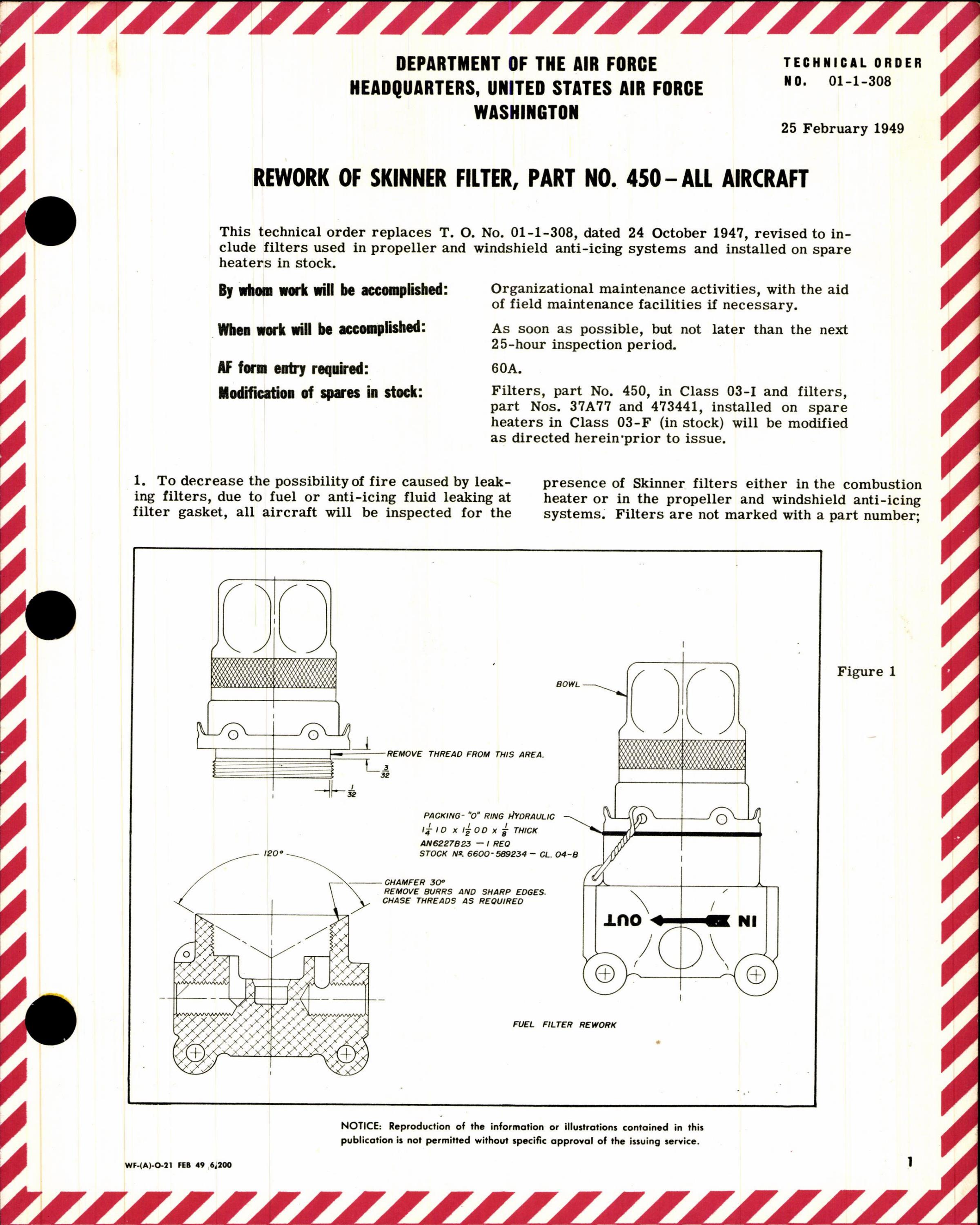 Sample page 1 from AirCorps Library document: Rework of Skinner Filter, Part No. 450