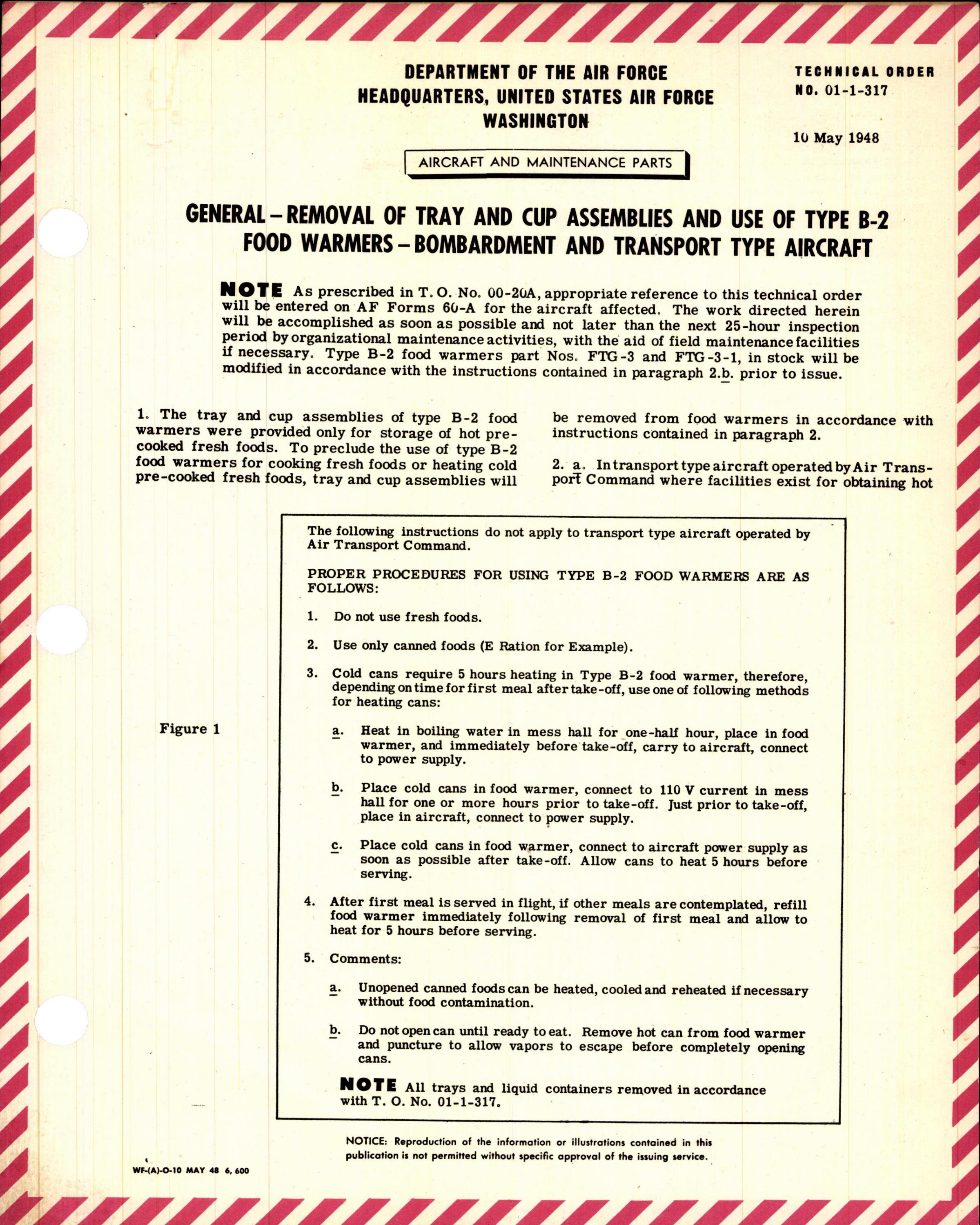 Sample page 1 from AirCorps Library document: Removal of Tray and Cup Assemblies & Use of Type B-2 Food Warmers