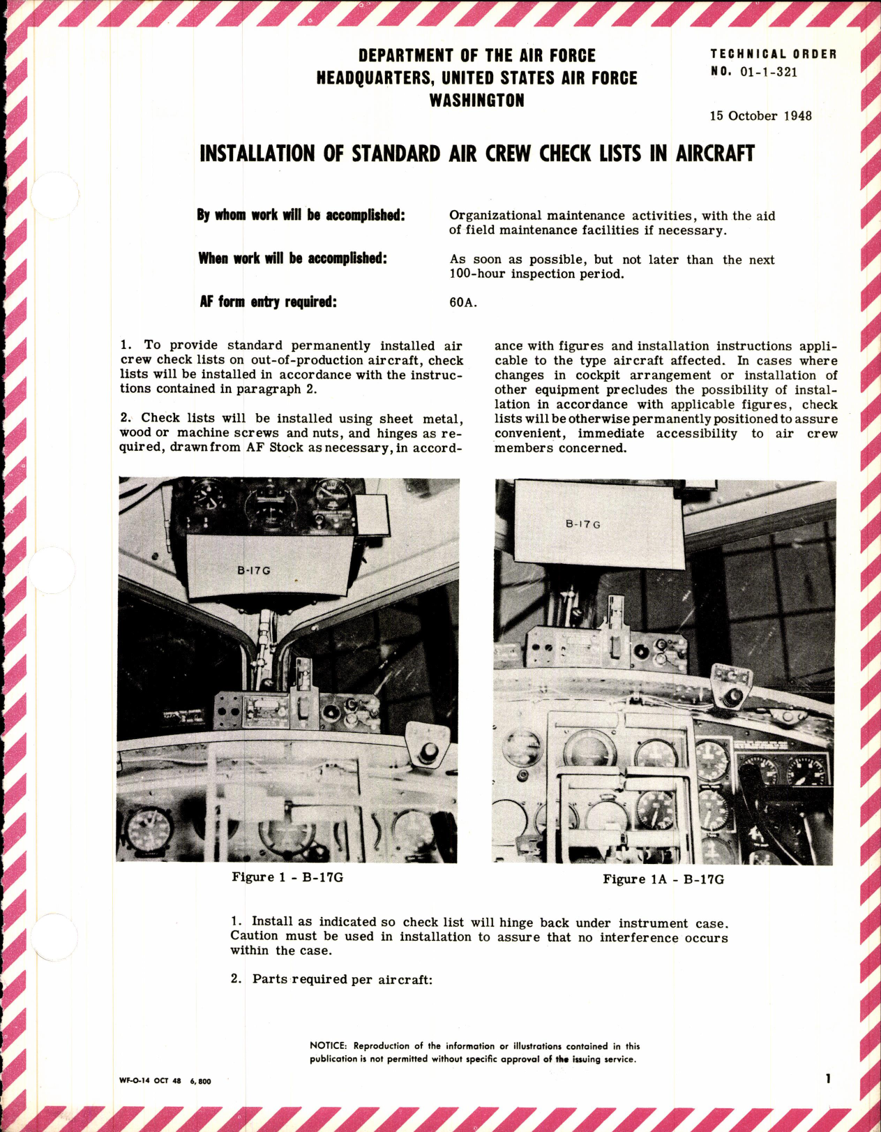 Sample page 1 from AirCorps Library document: Installation of Standard Air Crew Check Lists in Aircraft
