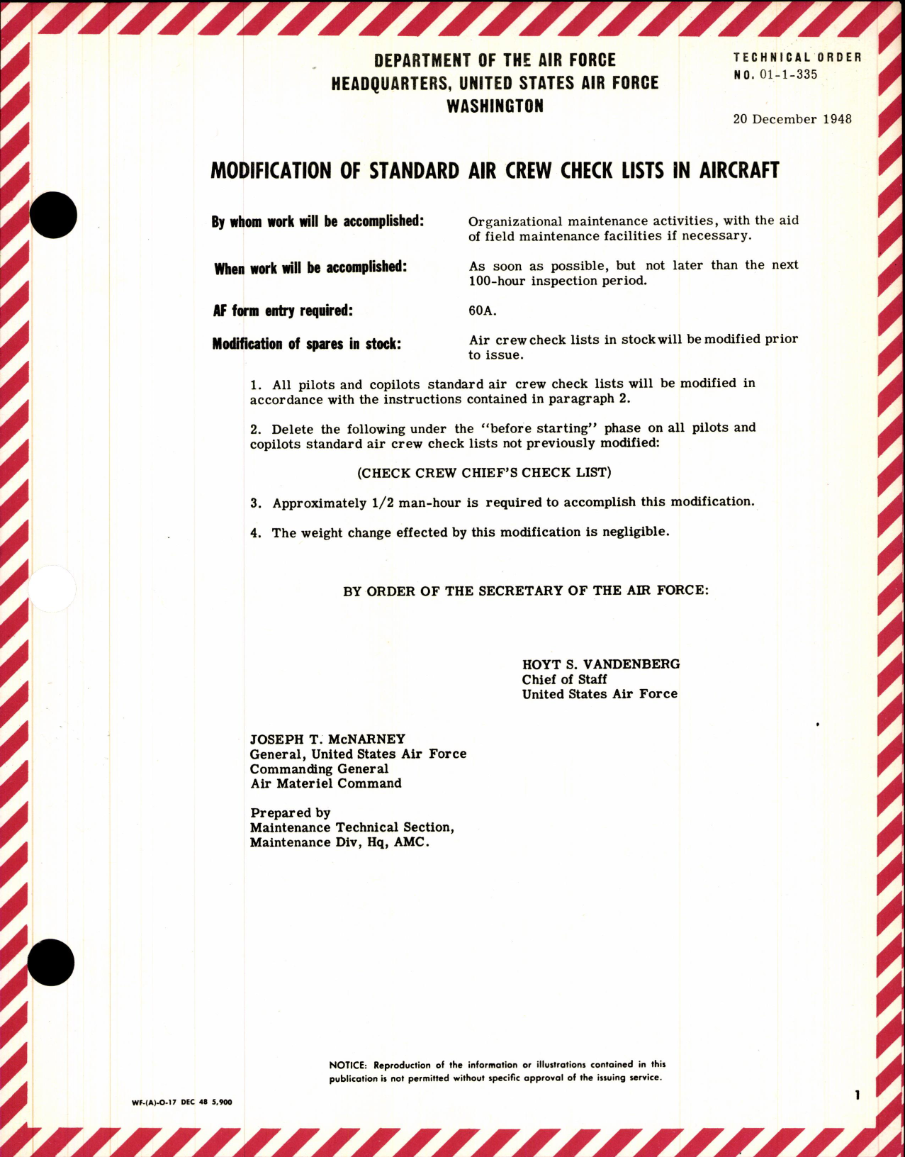 Sample page 1 from AirCorps Library document: Modification of Standard Air Crew Check Lists in Aircraft