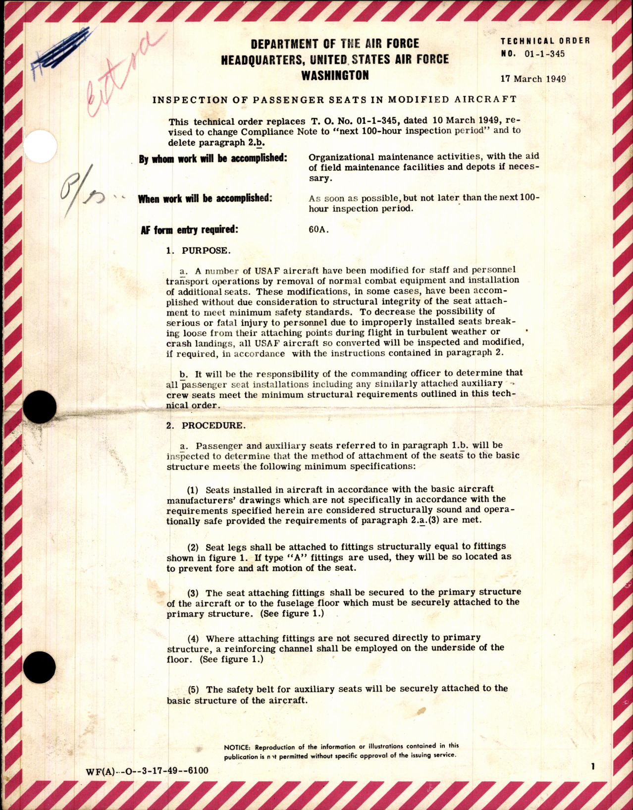 Sample page 1 from AirCorps Library document: Inspection of Passenger Seats in Modified Aircraft