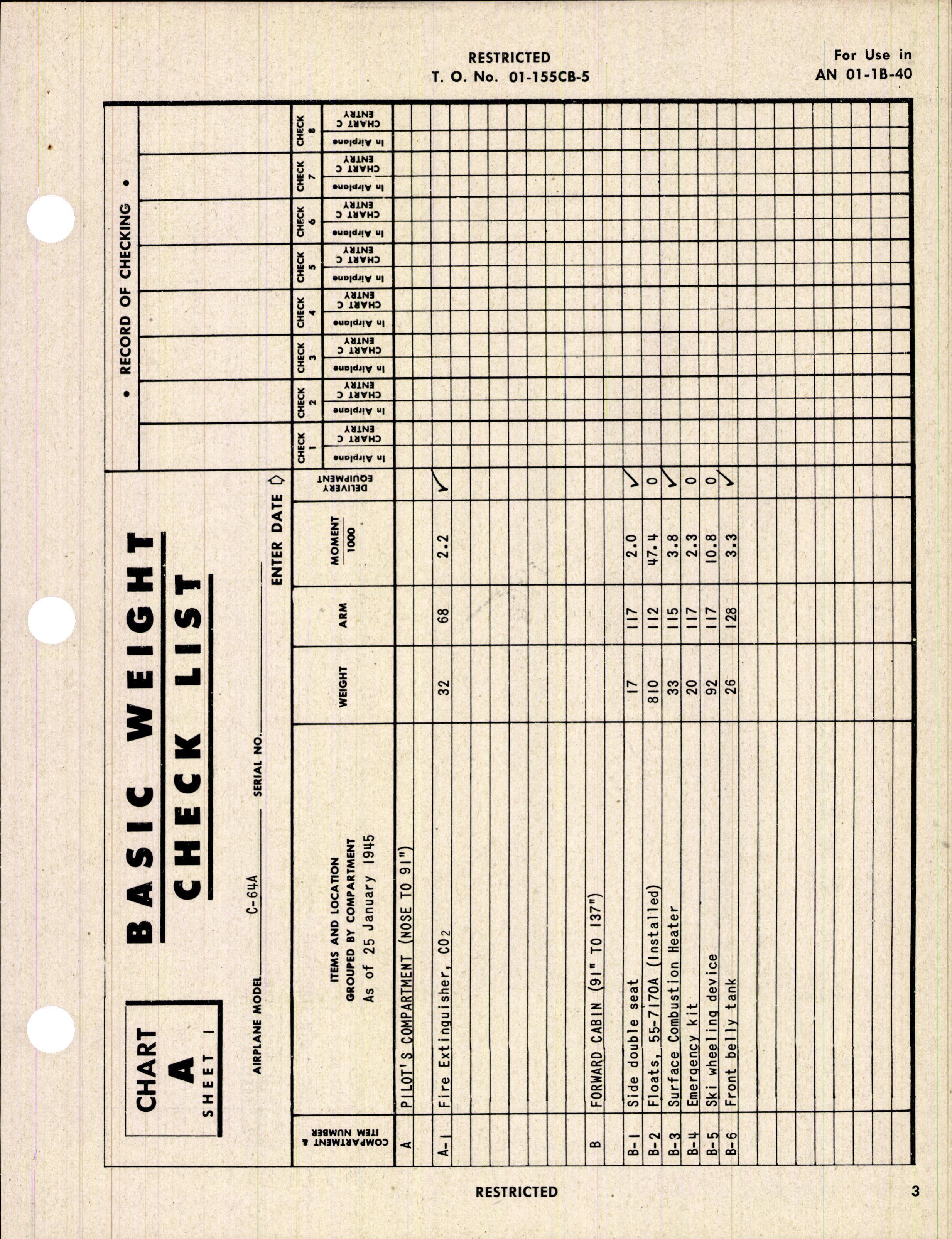Sample page 5 from AirCorps Library document: Basic Weight Check List and Loading Data for Army Model C-64A