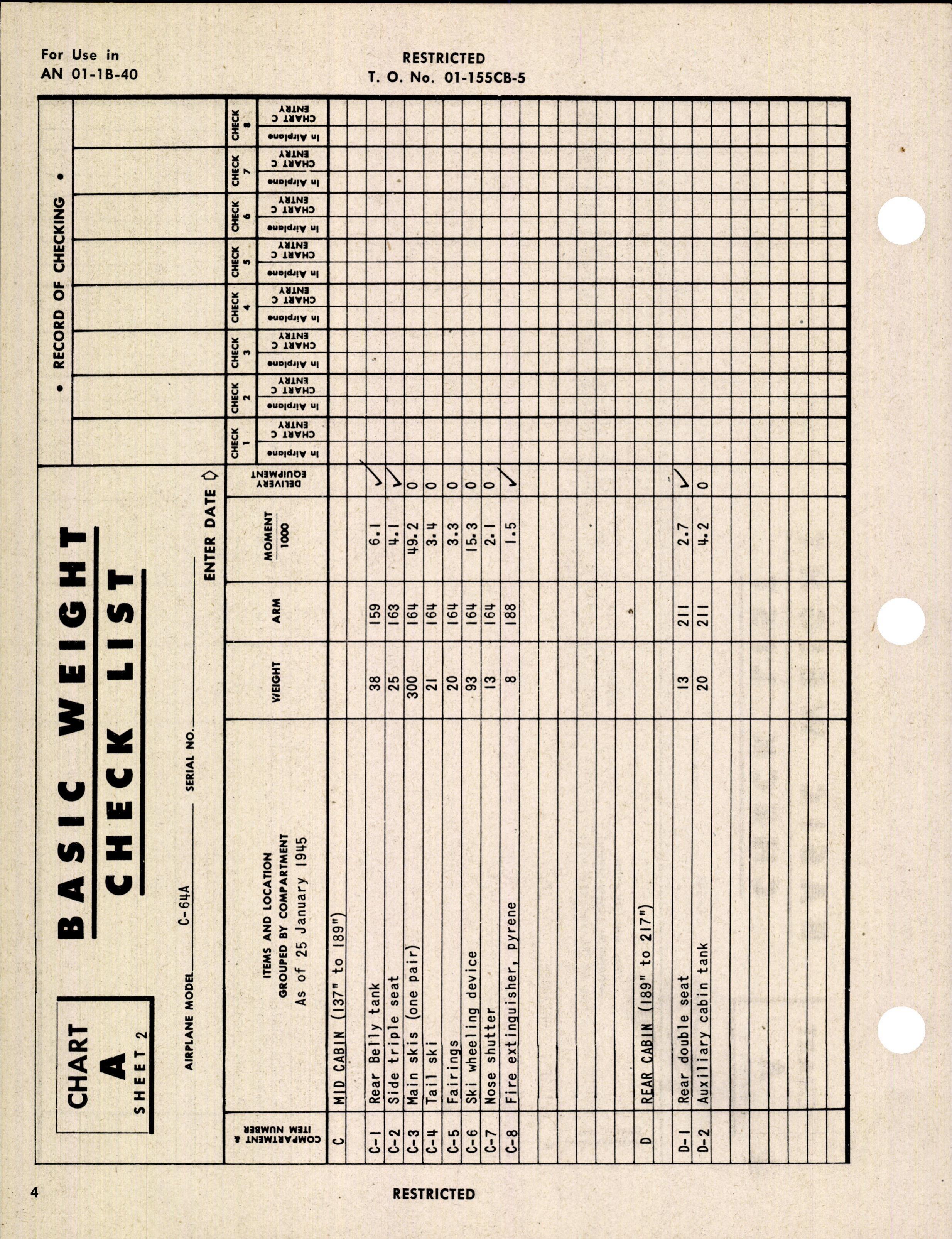 Sample page 6 from AirCorps Library document: Basic Weight Check List and Loading Data for Army Model C-64A