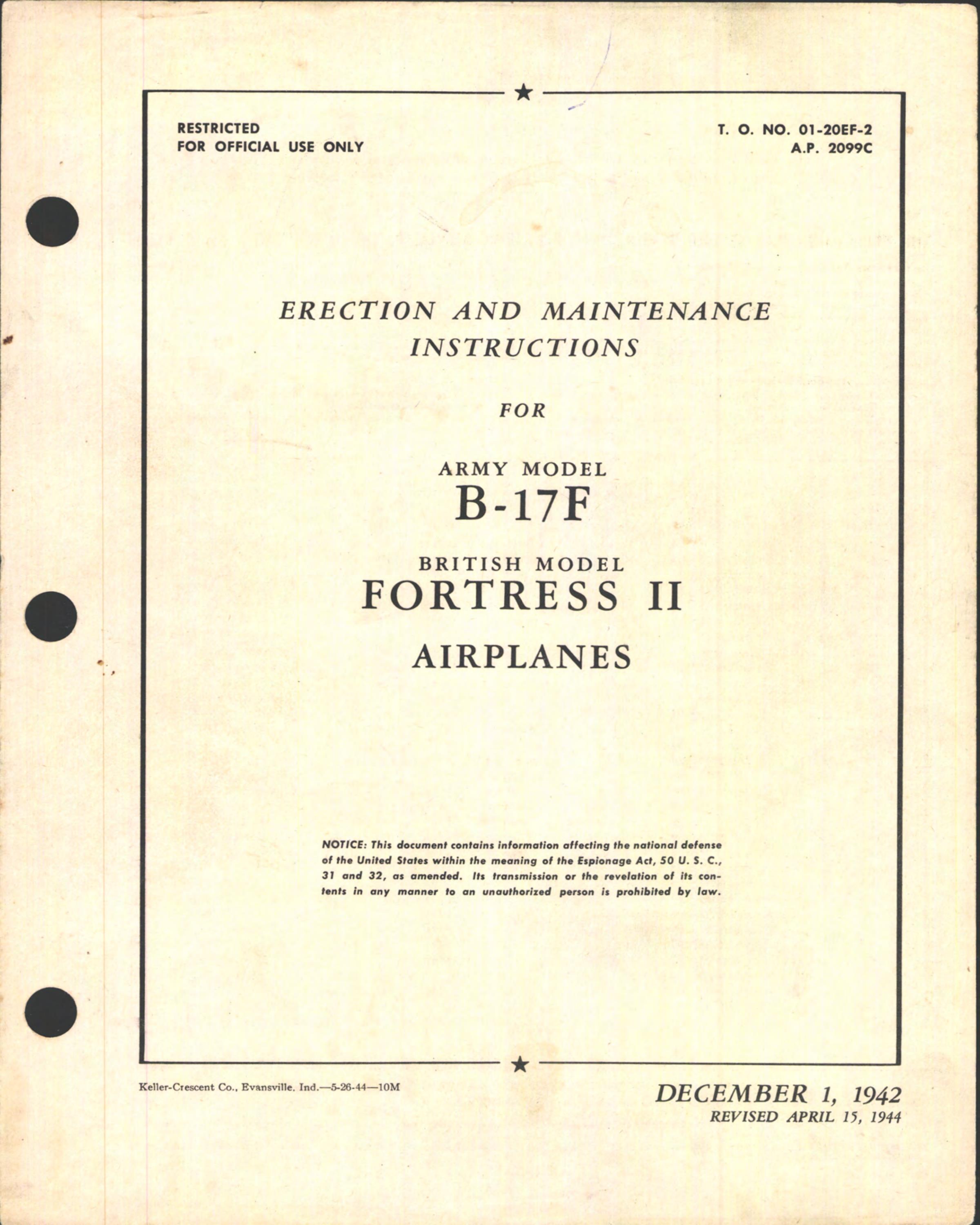 Sample page 1 from AirCorps Library document: Erection & Maintenance Instructions for B-17F