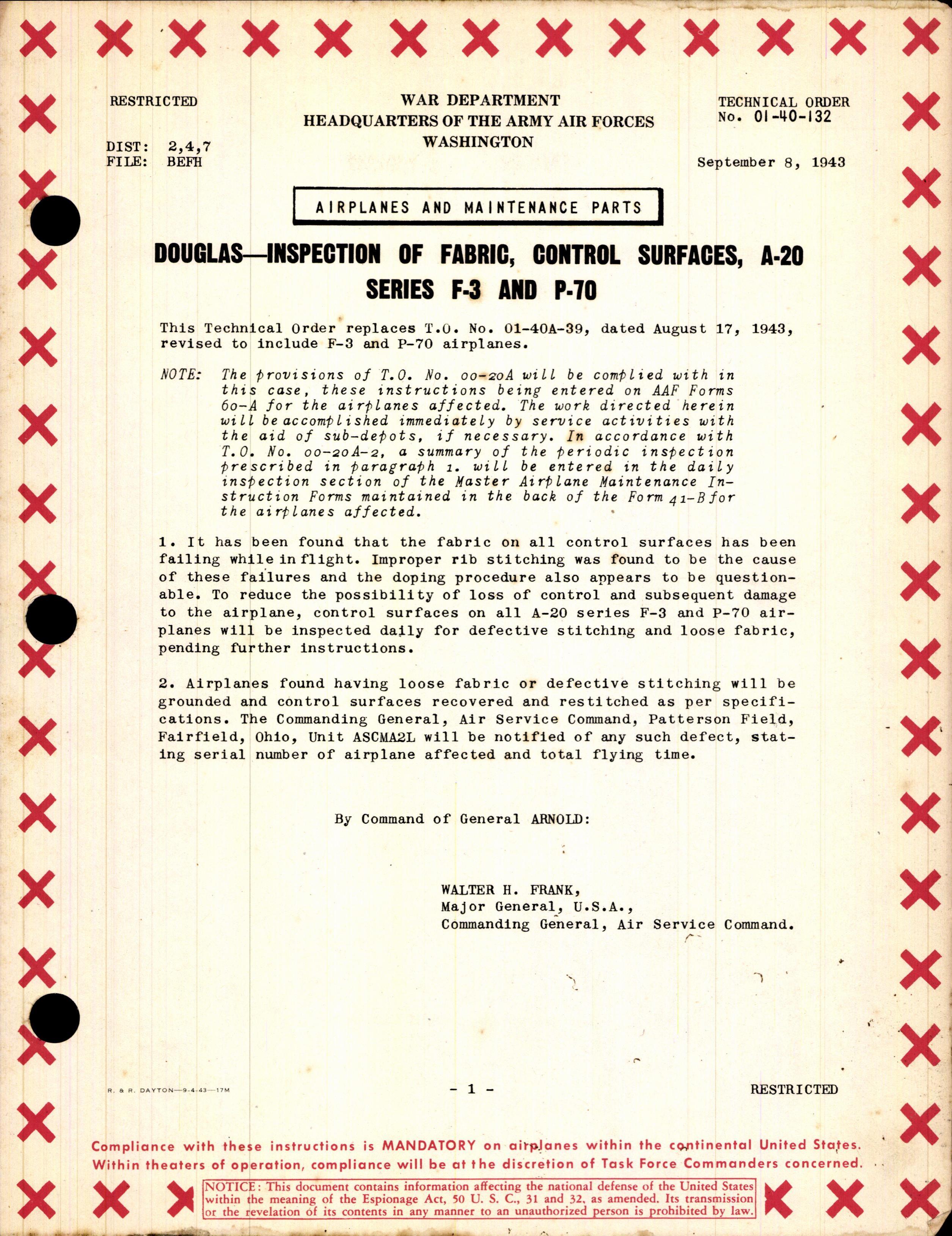 Sample page 1 from AirCorps Library document: Inspection of Fabric and Control Surfaces