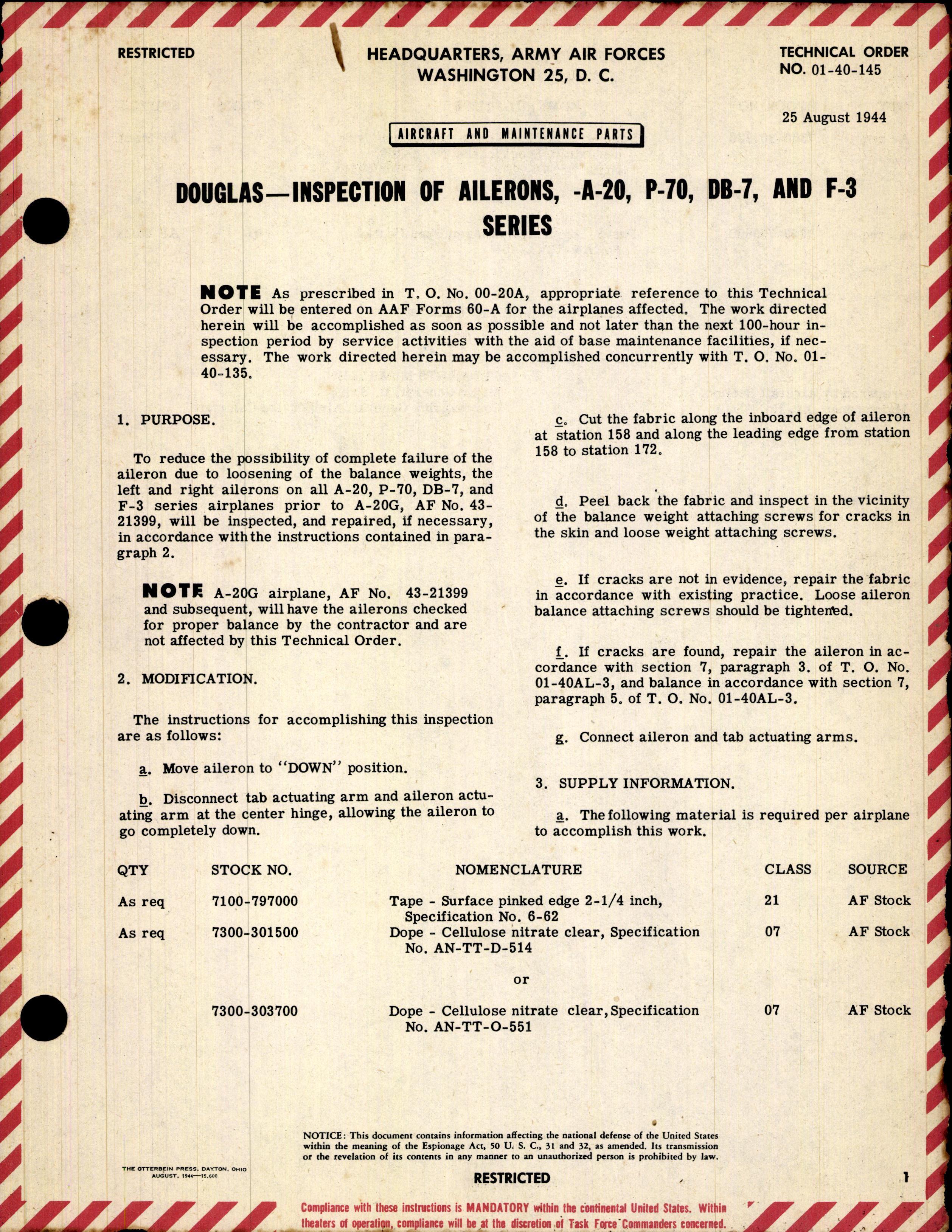 Sample page 1 from AirCorps Library document: Inspection of Ailerons