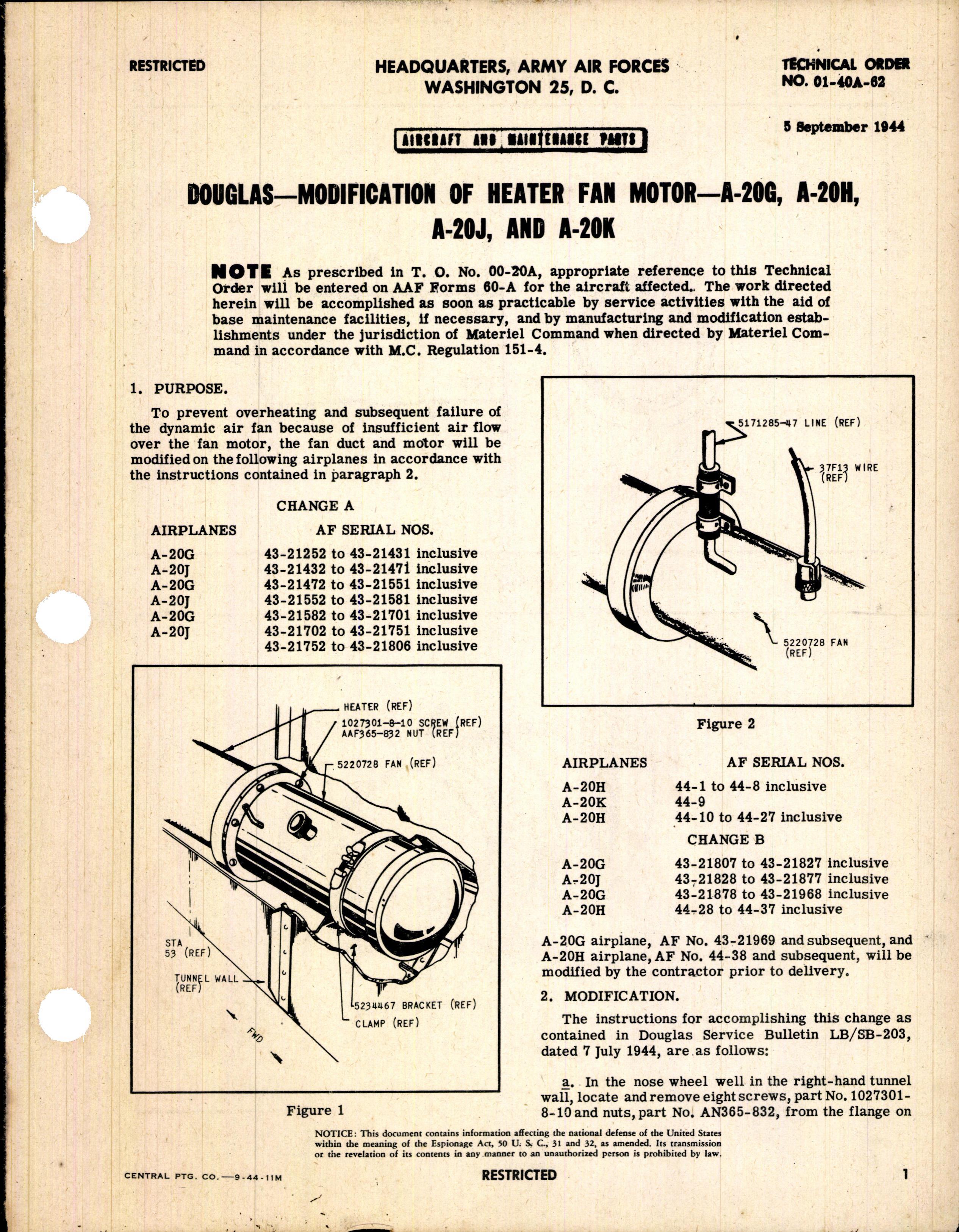 Sample page 1 from AirCorps Library document: Modification of Heater Fan Motor