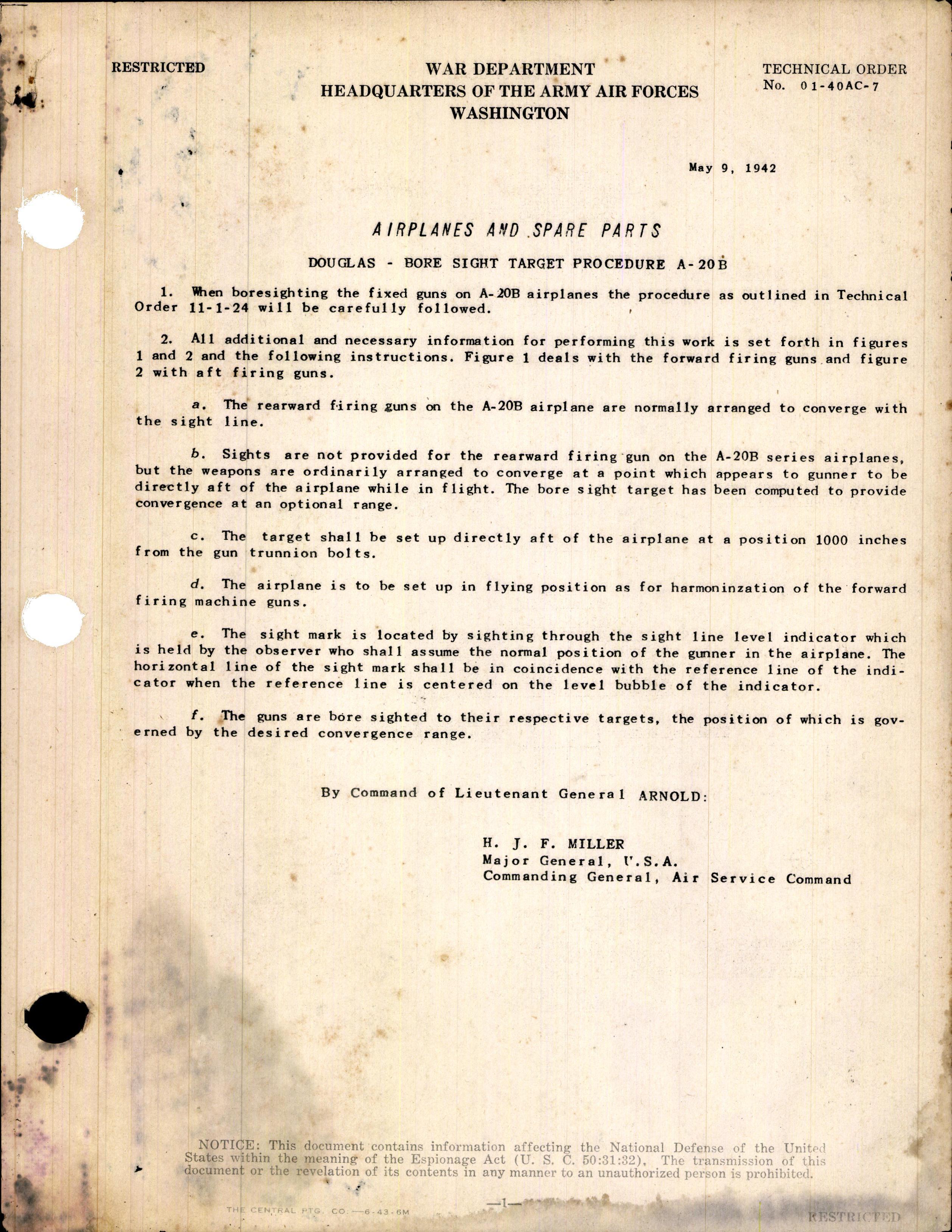 Sample page 1 from AirCorps Library document: Bore Sight Target Procedure for A-20B