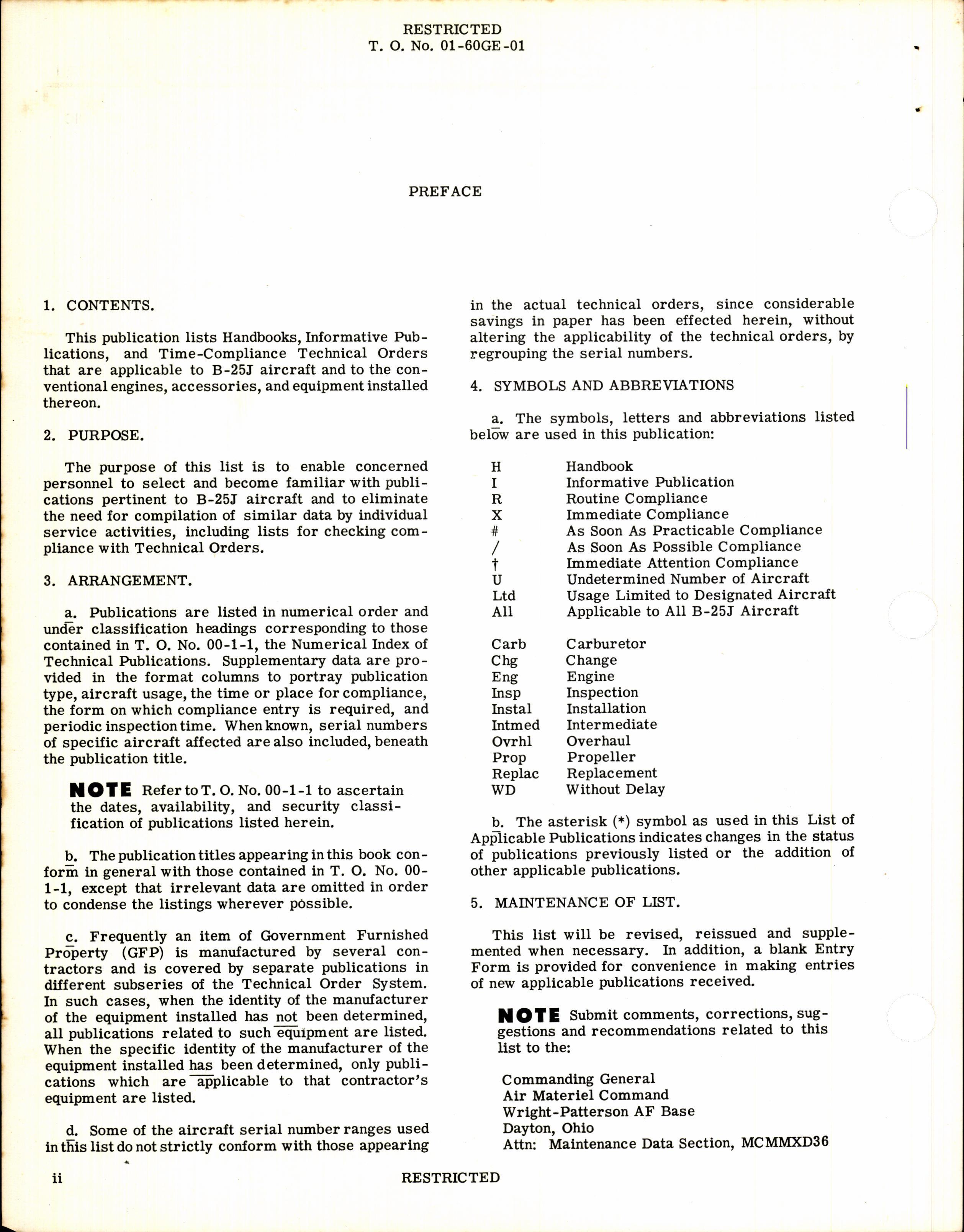 Sample page 4 from AirCorps Library document: List of Applicable Publications for the B-25J (Aircraft & Equipment)