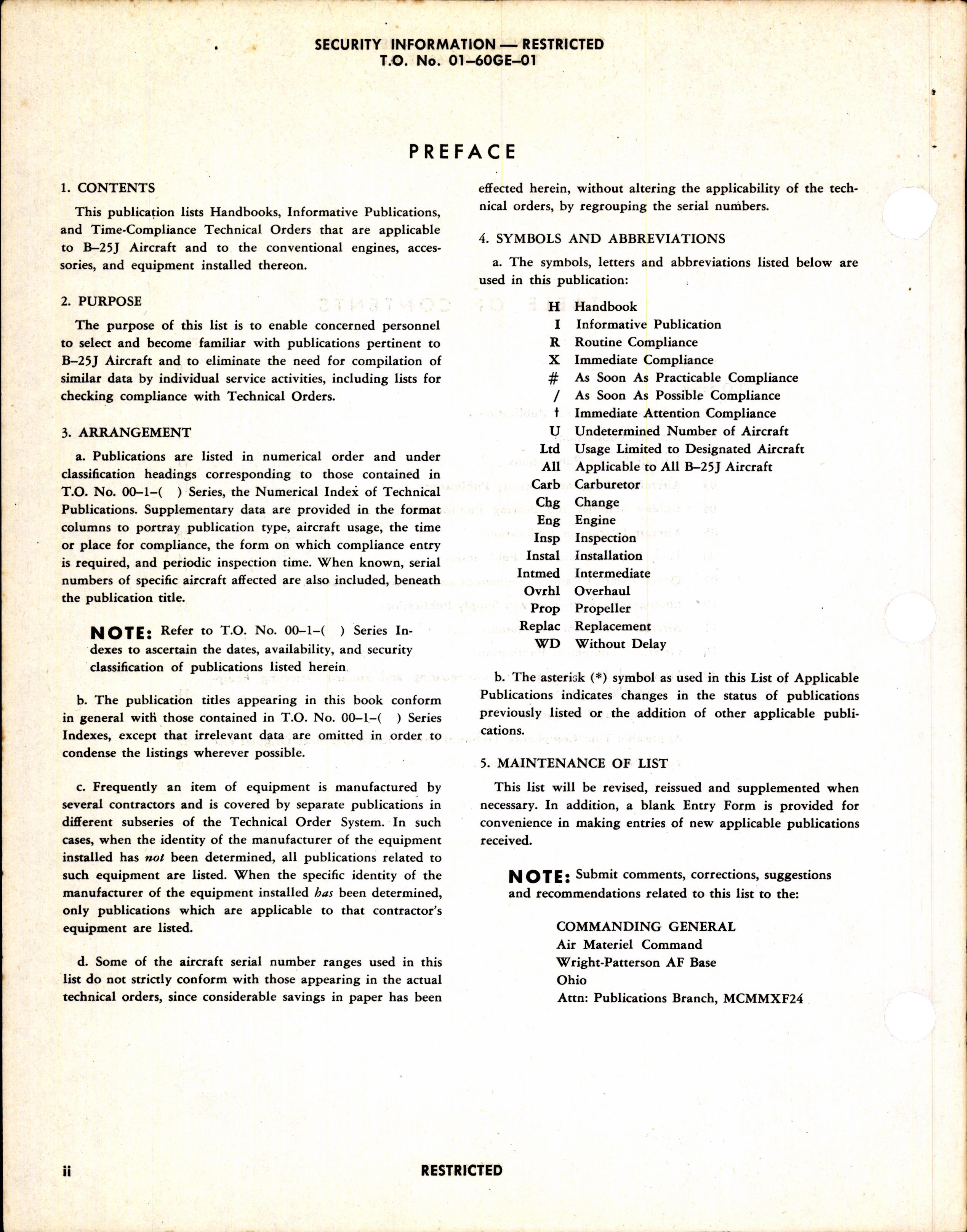 Sample page 4 from AirCorps Library document: List of Applicable Publications for the B-25J (Aircraft & Equipment)