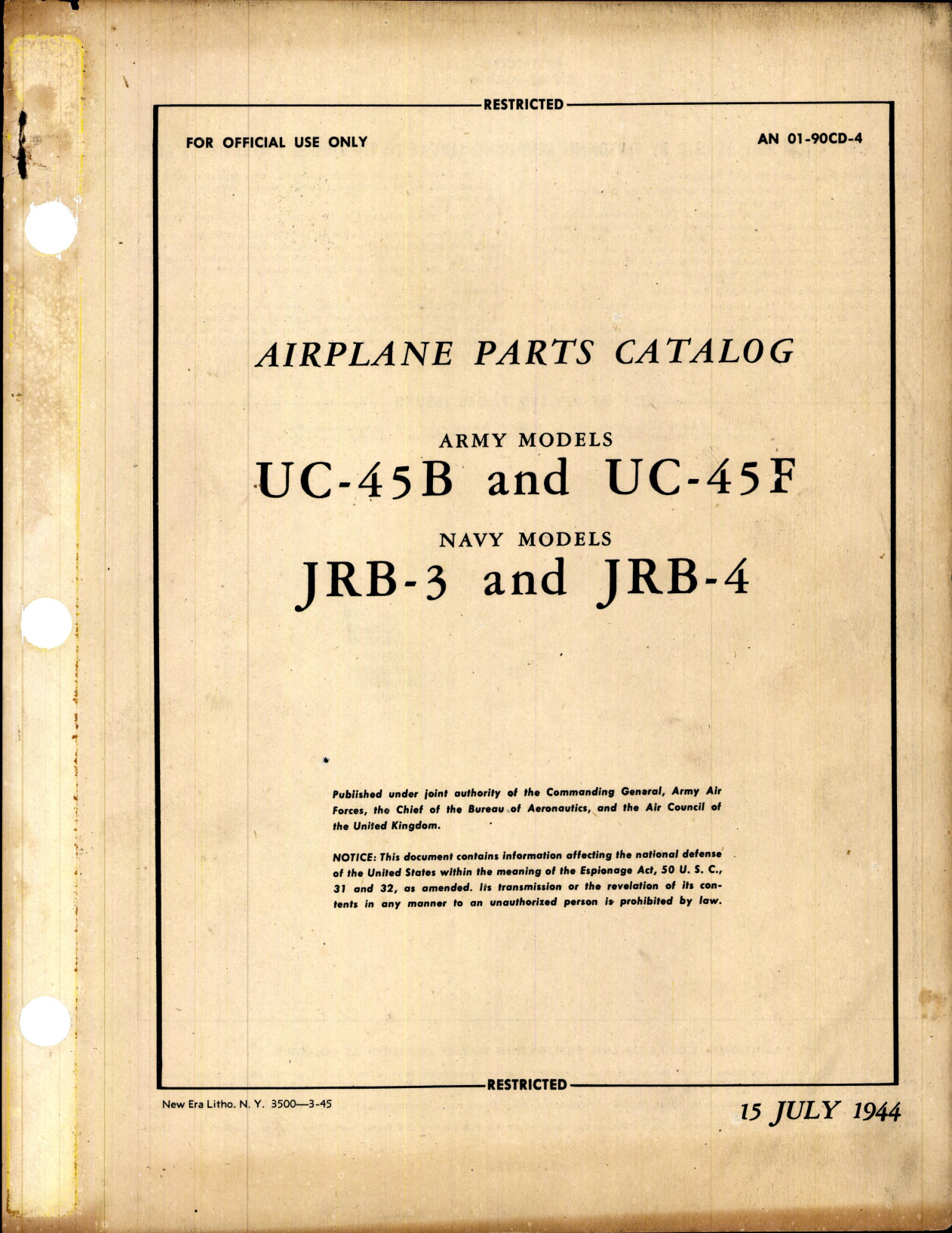 Sample page 1 from AirCorps Library document: Parts Catalog for UC-45B, UC-45F, JRB-3, and JRB-4