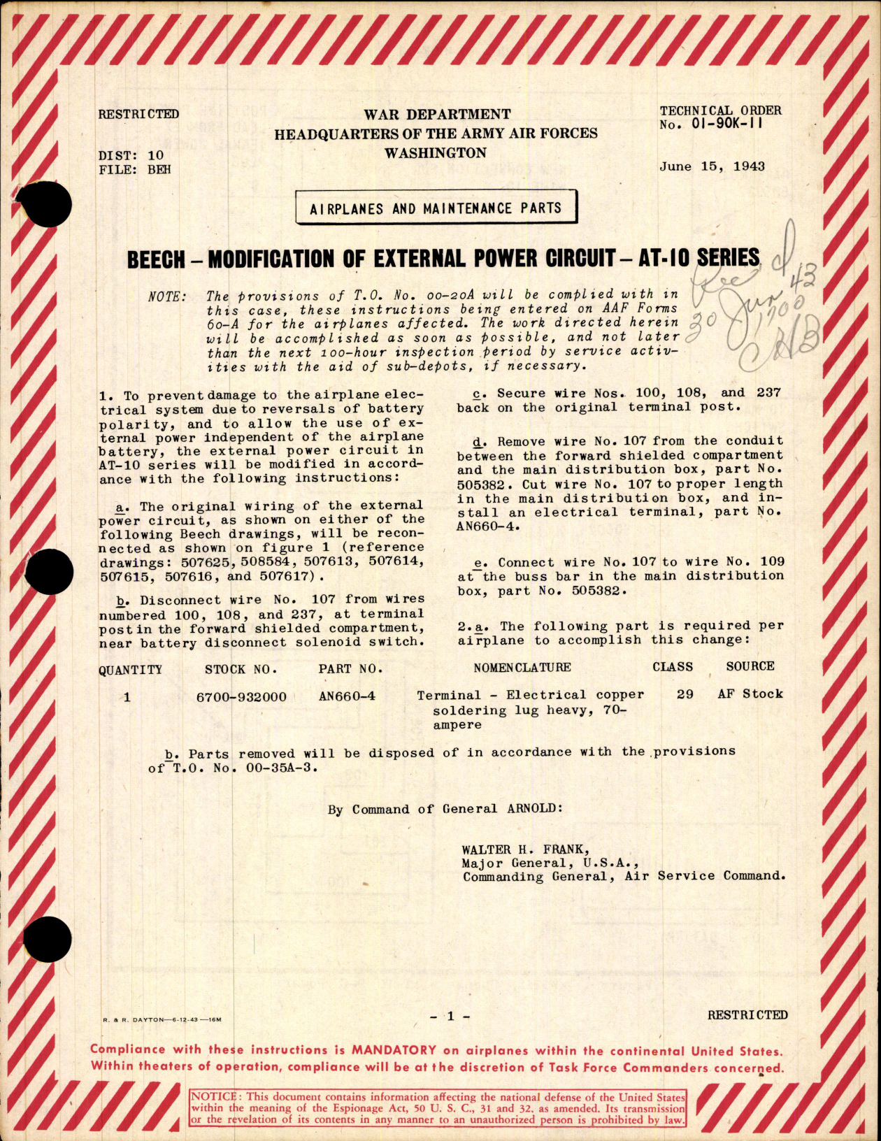 Sample page 1 from AirCorps Library document: Modification of External Power Circuit for AT-10 Series