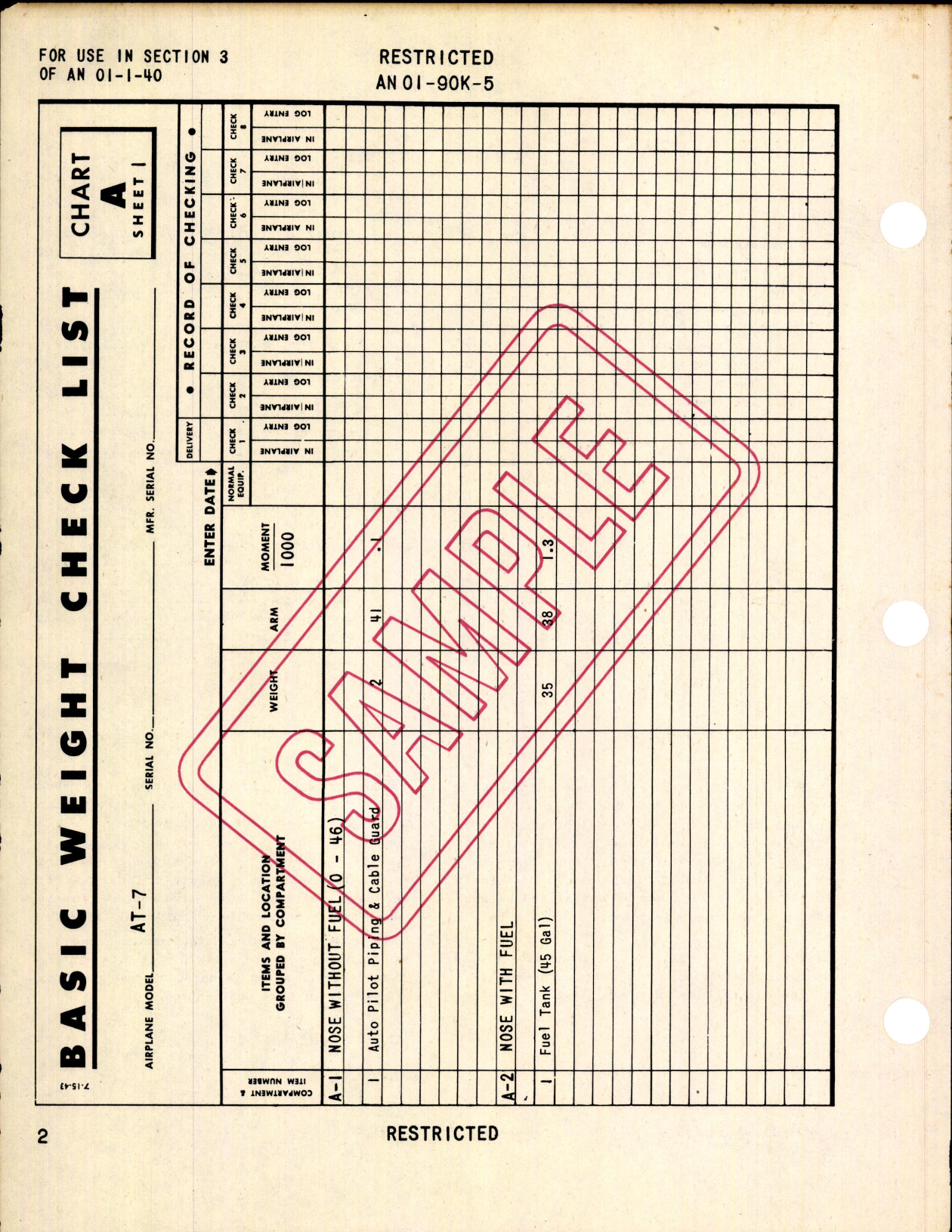 Sample page 4 from AirCorps Library document: Basic Weight Check List & Loading Data for AT-7, AT-10, AT-11, SNB-1, and SNB-2 Airplanes