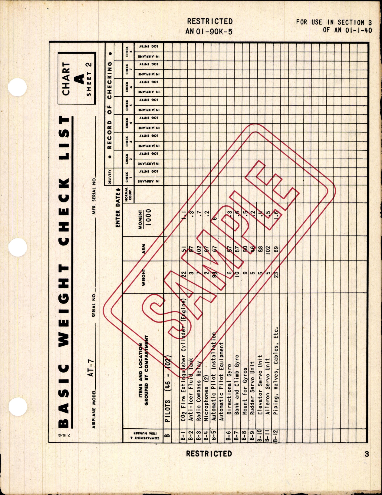 Sample page 5 from AirCorps Library document: Basic Weight Check List & Loading Data for AT-7, AT-10, AT-11, SNB-1, and SNB-2 Airplanes