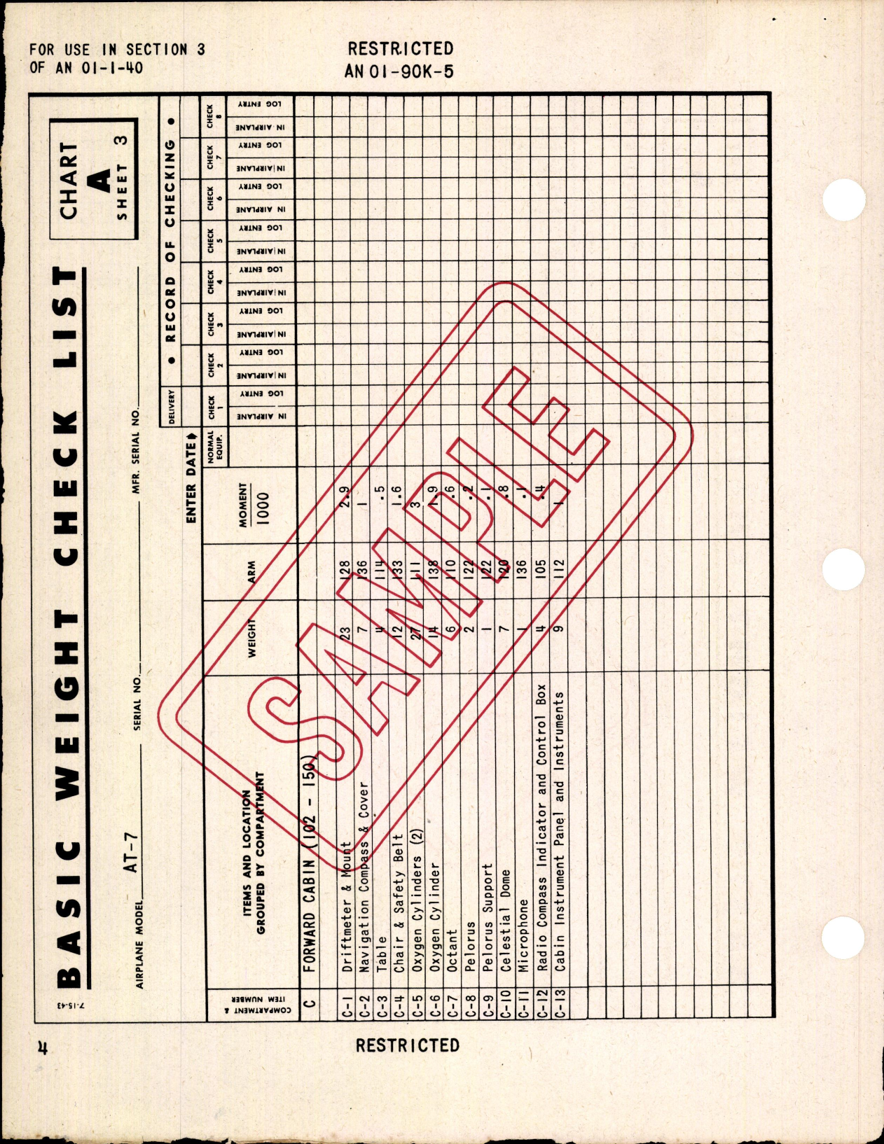 Sample page 6 from AirCorps Library document: Basic Weight Check List & Loading Data for AT-7, AT-10, AT-11, SNB-1, and SNB-2 Airplanes