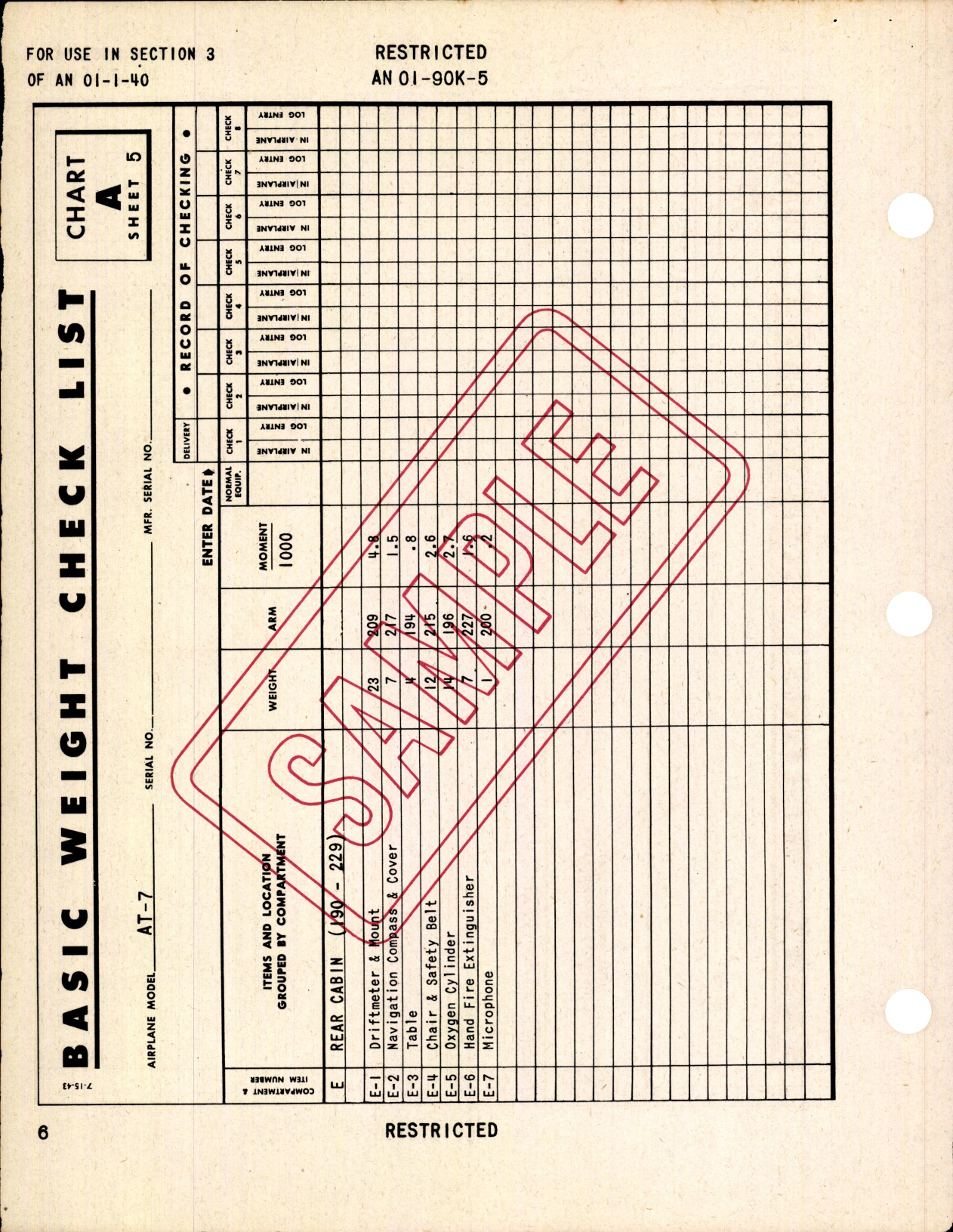 Sample page 8 from AirCorps Library document: Basic Weight Check List & Loading Data for AT-7, AT-10, AT-11, SNB-1, and SNB-2 Airplanes