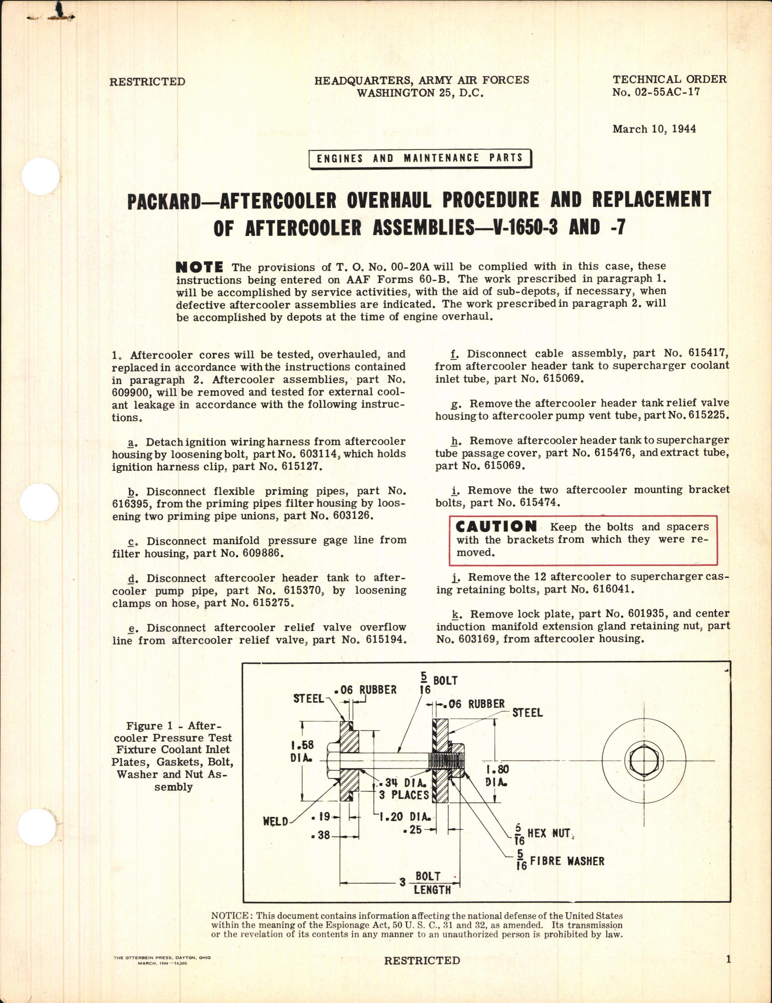 Sample page 1 from AirCorps Library document: Aftercooler Overhaul Procedure and Replacement of Aftercooler Assemblies for V-1650-3 and -7