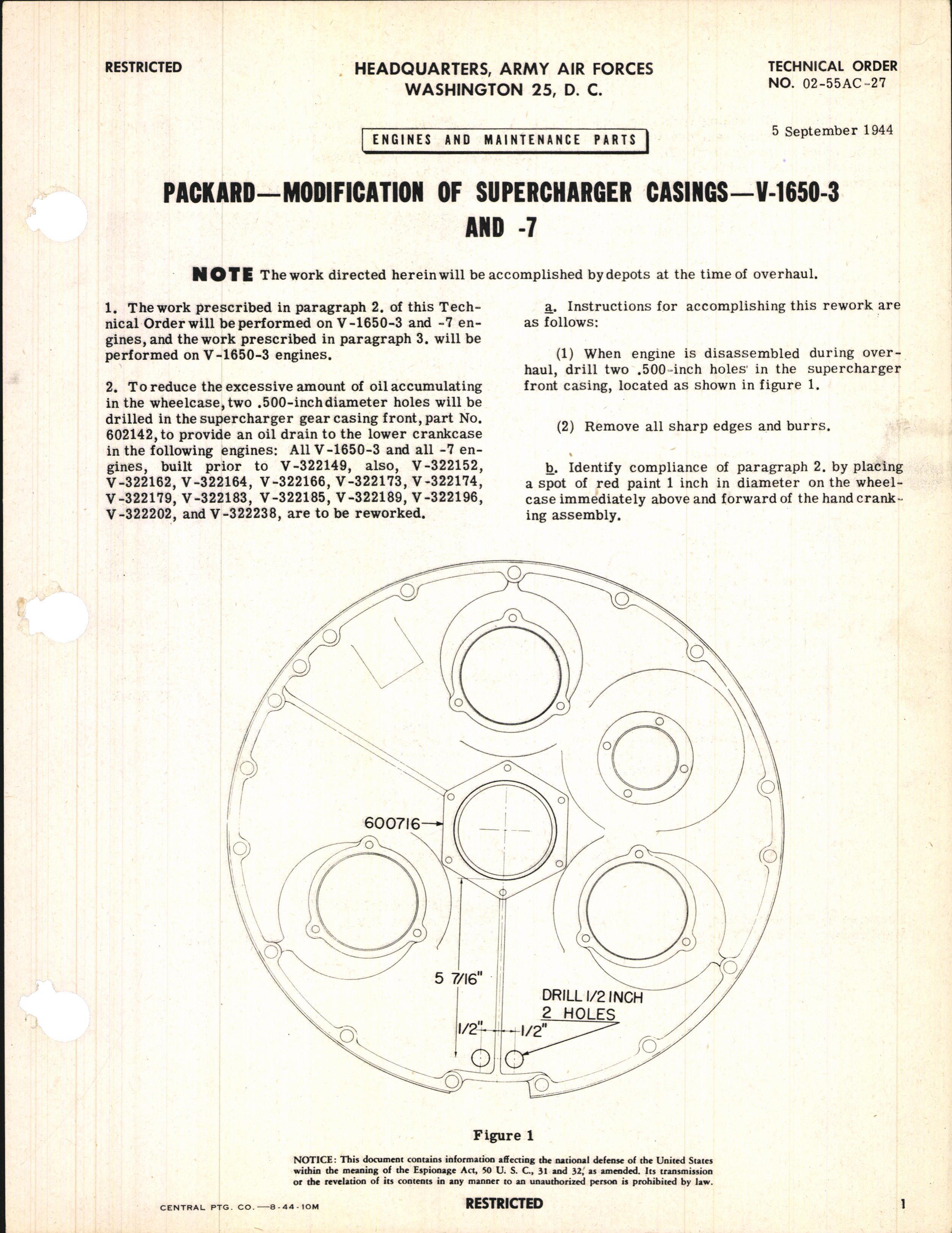Sample page 1 from AirCorps Library document: Modification of Supercharger Casings for V-1650-3