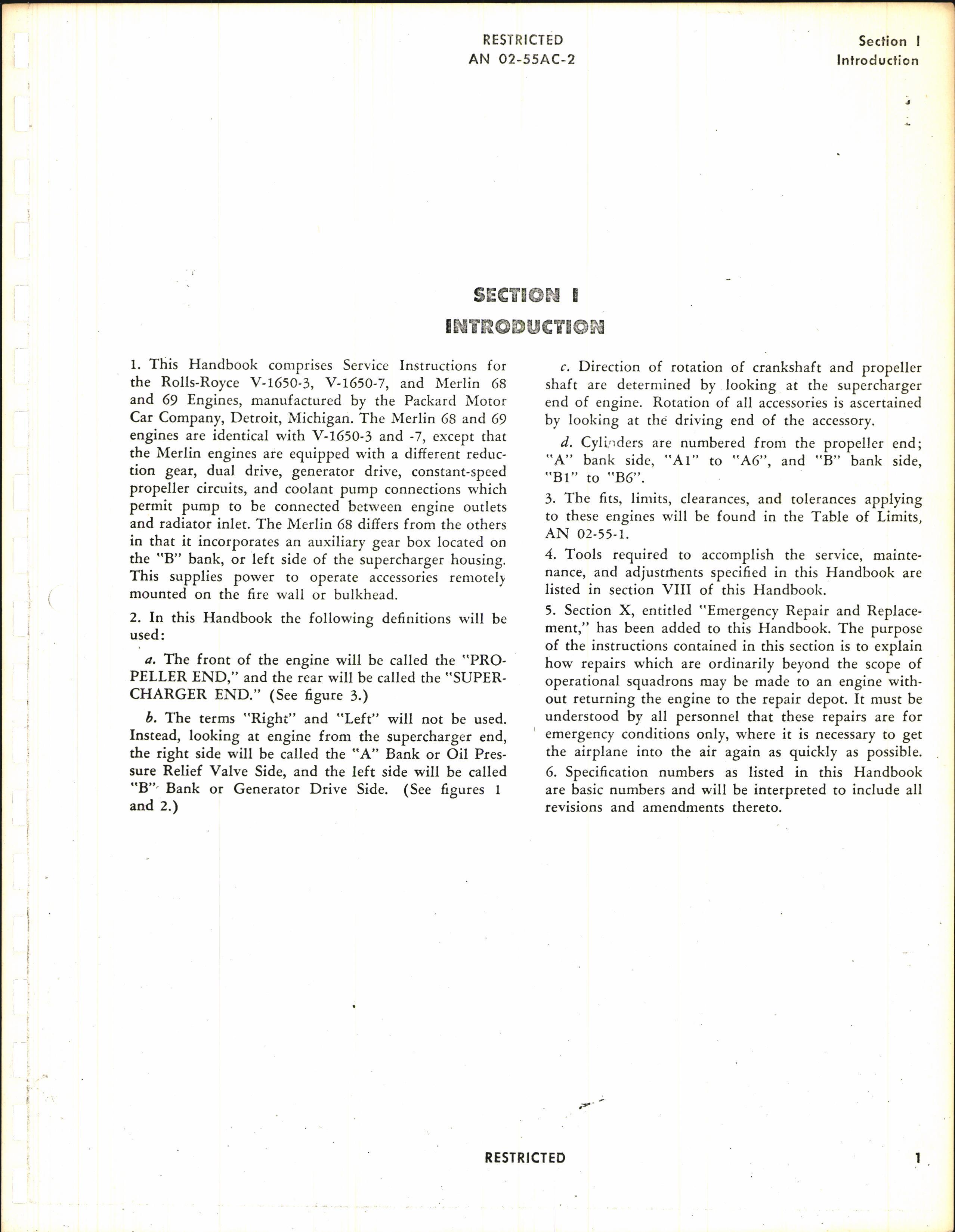 Sample page 15 from AirCorps Library document: Service Instructions for V-1650-3, -7, and Merlin 68 and 69 Engines