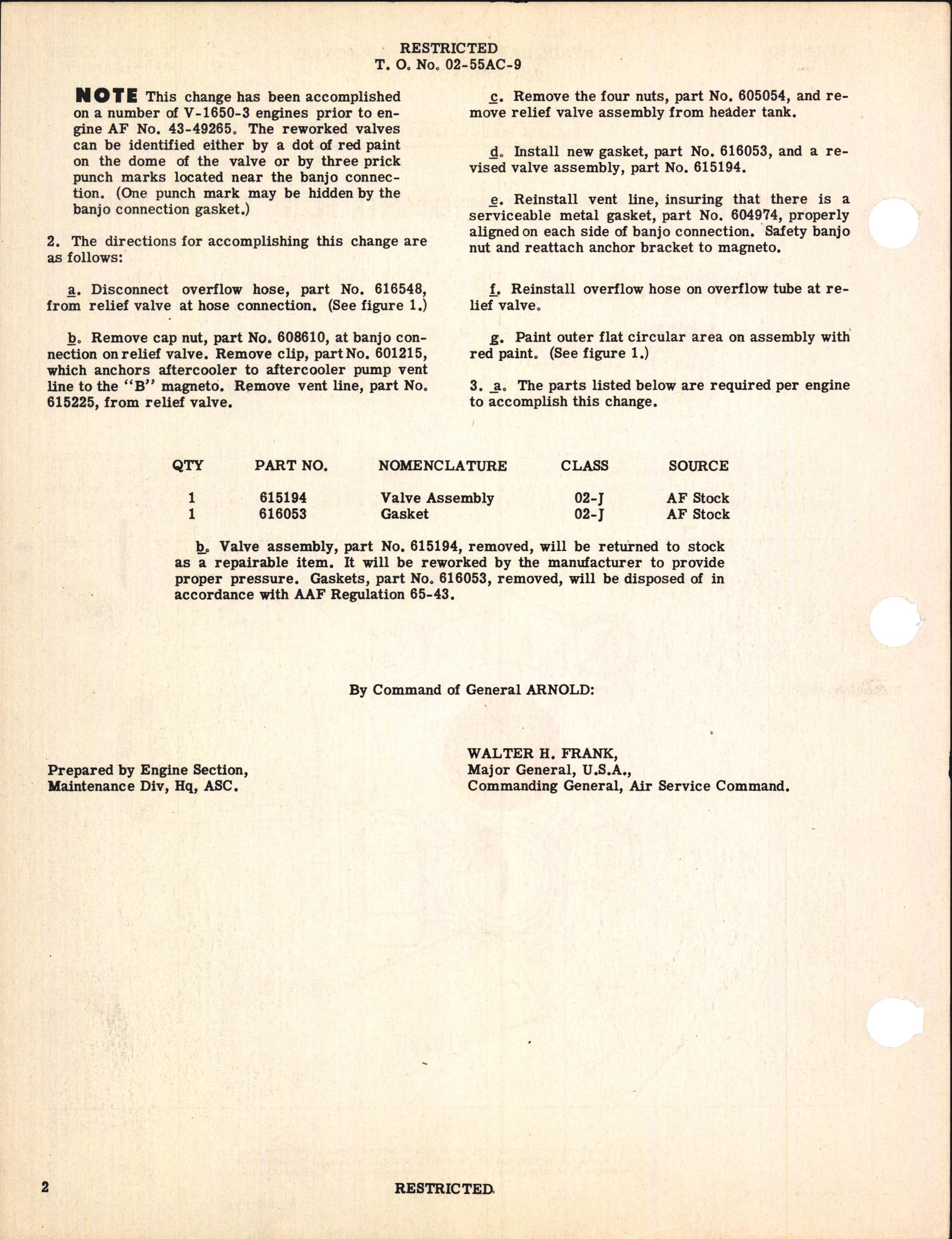 Sample page 2 from AirCorps Library document: Replacement of Aftercooler Relief Valve for V-1650-3