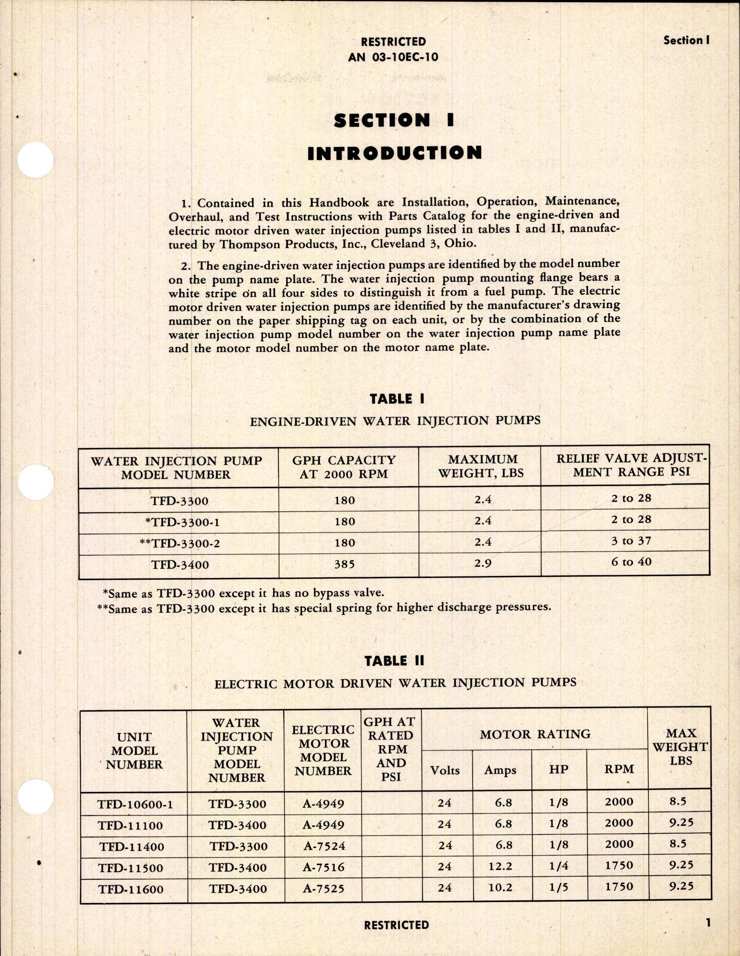 Sample page 5 from AirCorps Library document: Operation, Service, & Overhaul Instructions with Parts Catalog for Engine-Driven & Electric Motor Driven Water Injection Pumps