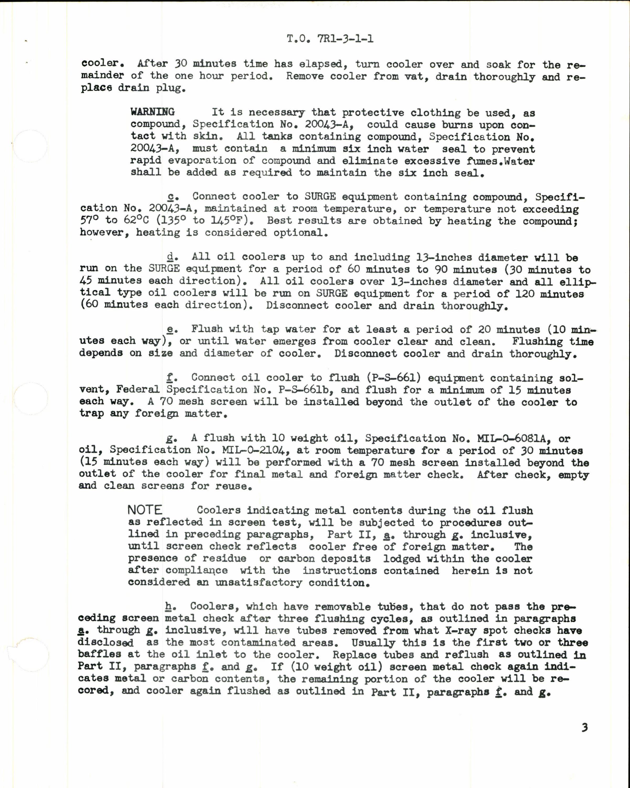 Sample page 3 from AirCorps Library document: Cleaning, Testing, and Corrosive Treatment of Air to Oil, Cooled Aluminum, Brass and Copper type Oil Coolers