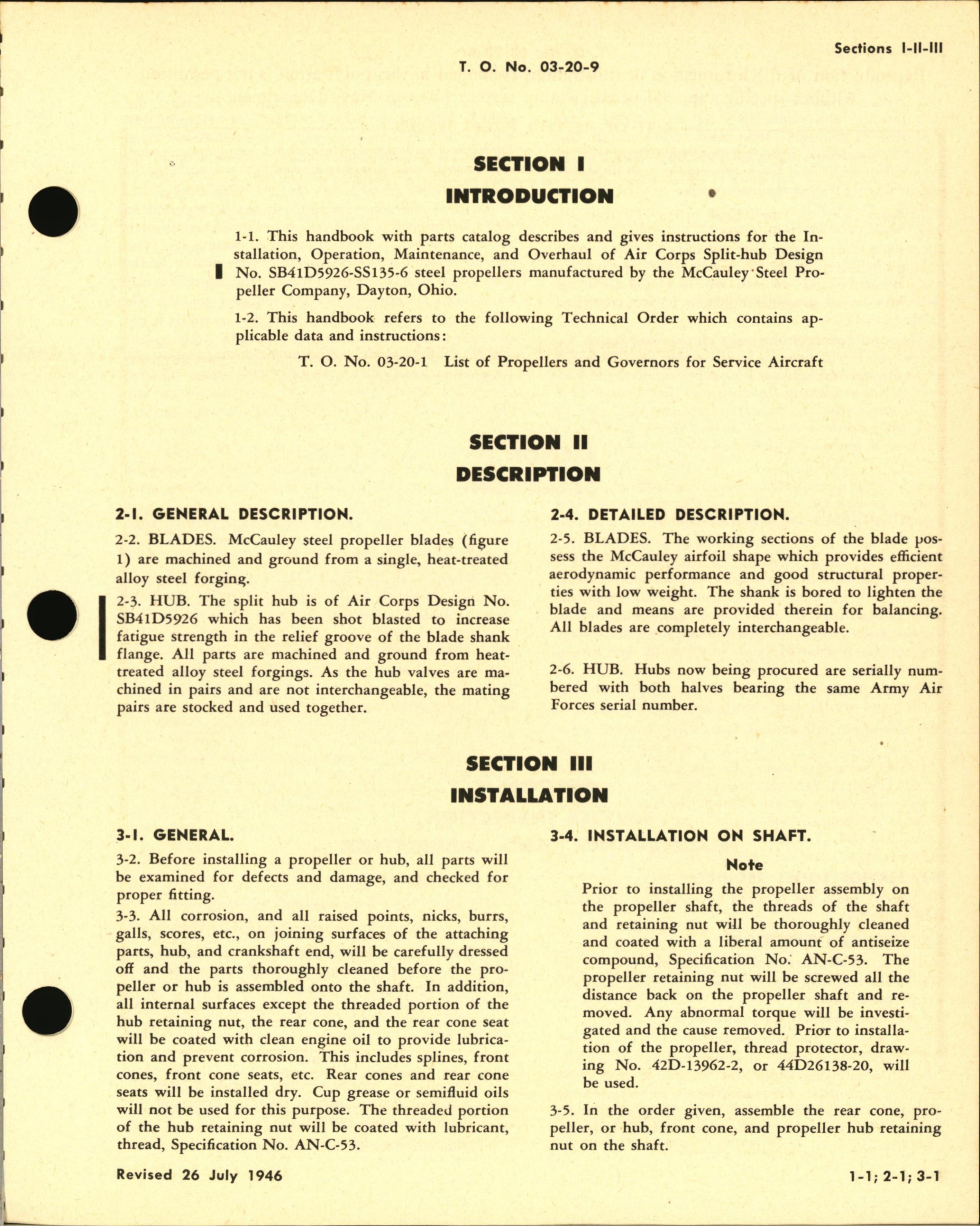 Sample page 3 from AirCorps Library document: Operation, Service, & Overhaul Inst w/ Parts Catalog for Steel Propellers