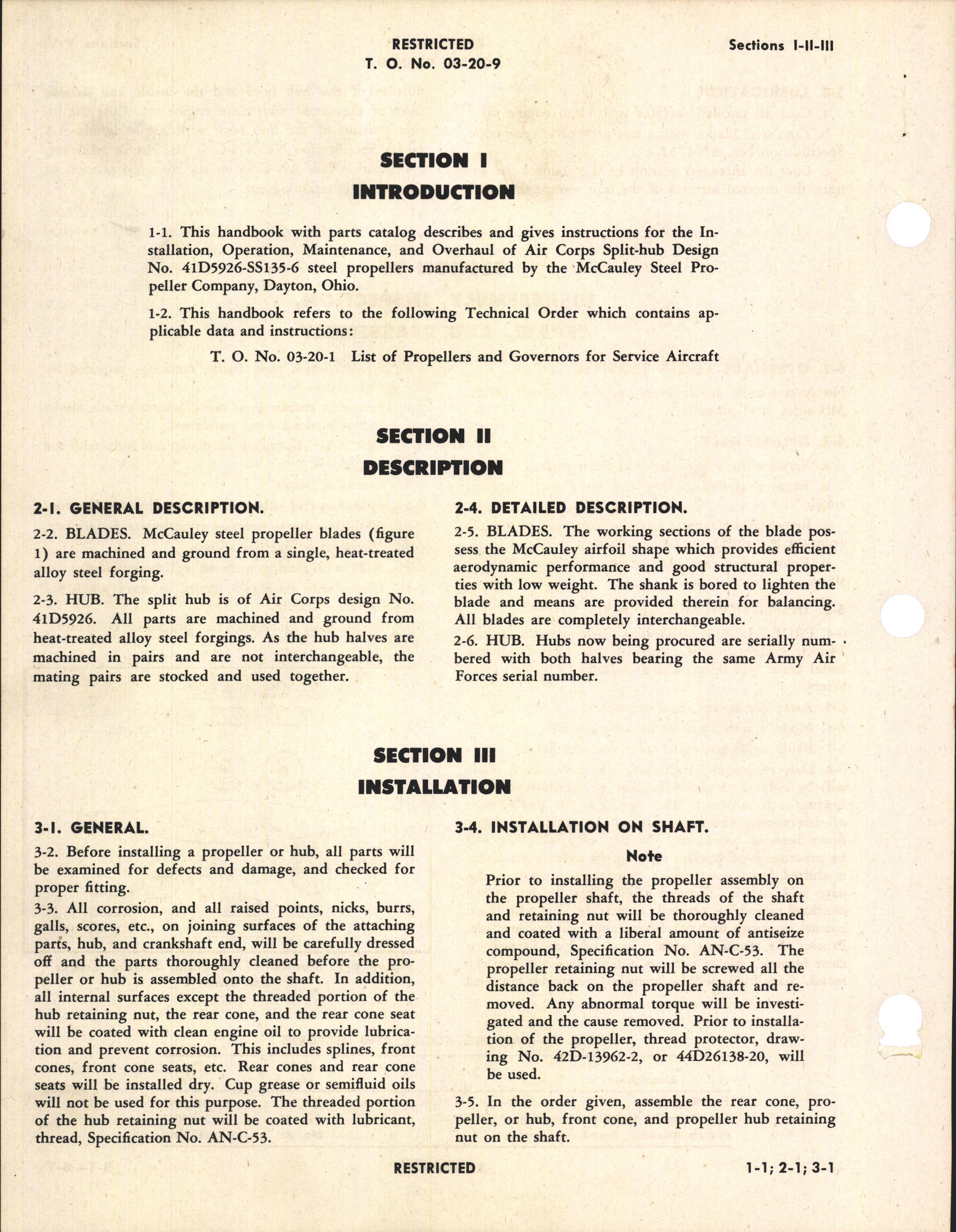 Sample page 6 from AirCorps Library document: Operation, Serivce, & Overhaul Instructions with Parts Catalog for Steel Propellers