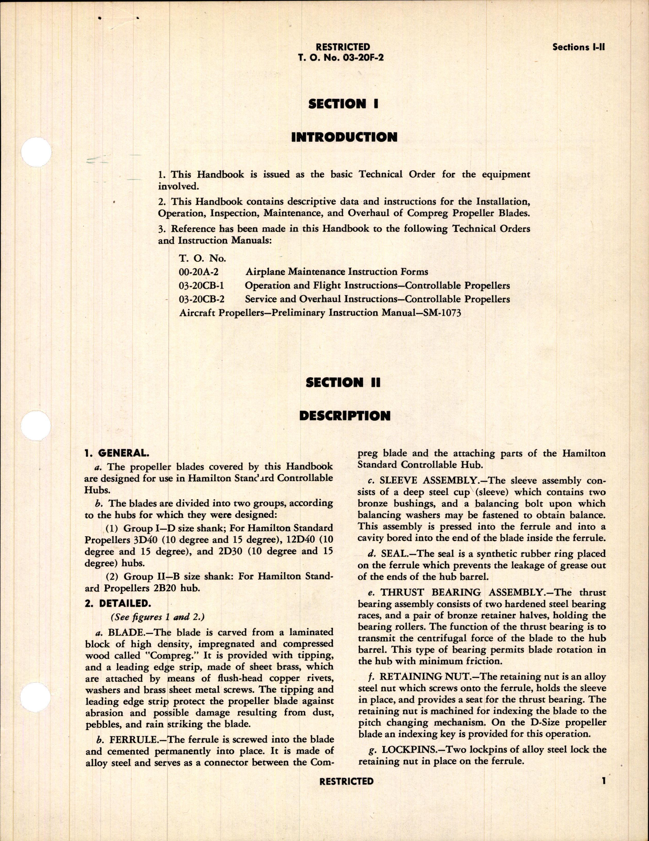 Sample page 5 from AirCorps Library document: Handbook of Instructions with Parts Catalog for Compreg Propeller Blades