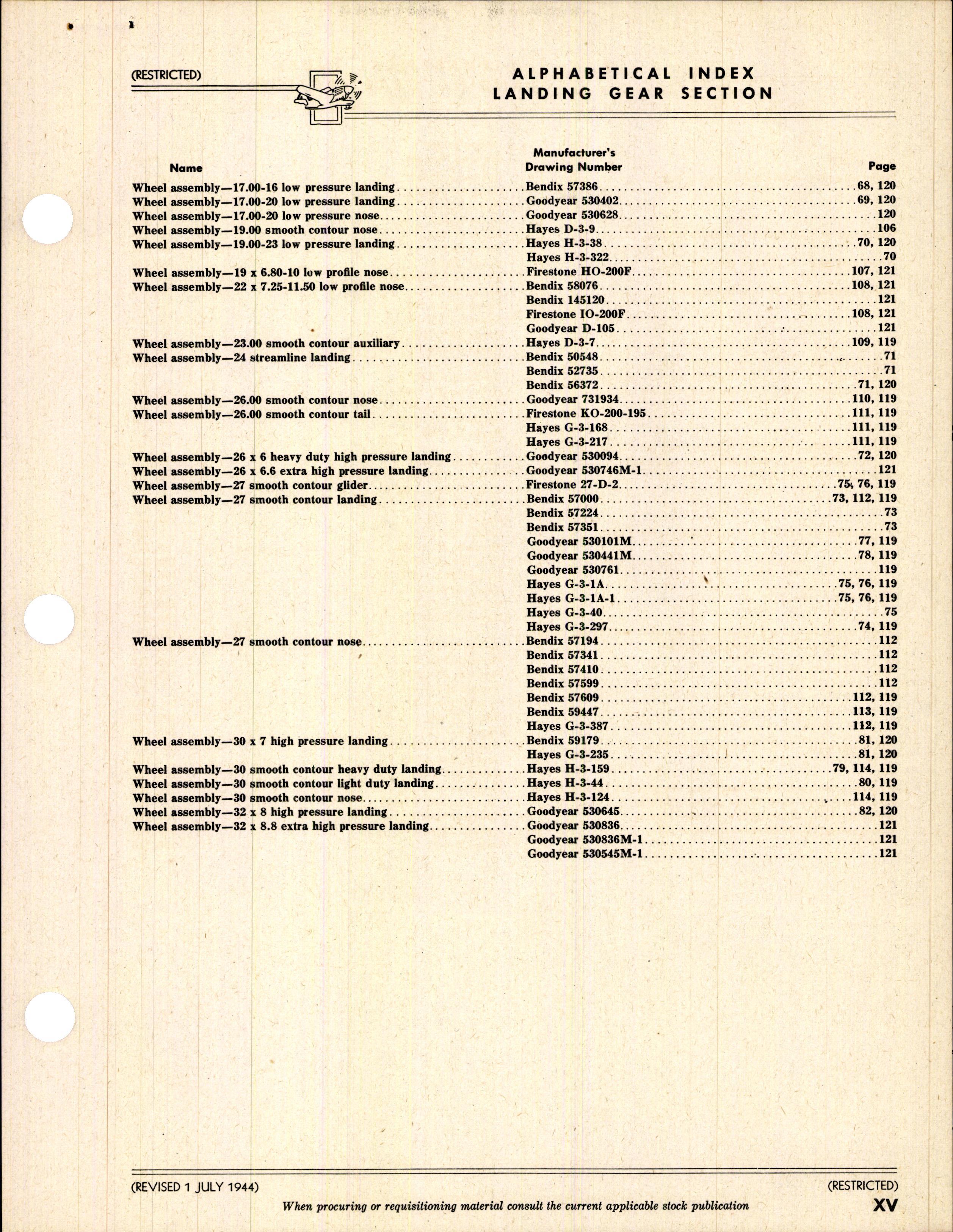 Sample page 15 from AirCorps Library document: Index of Army-Navy Aeronautical Equipment - Landing Gear