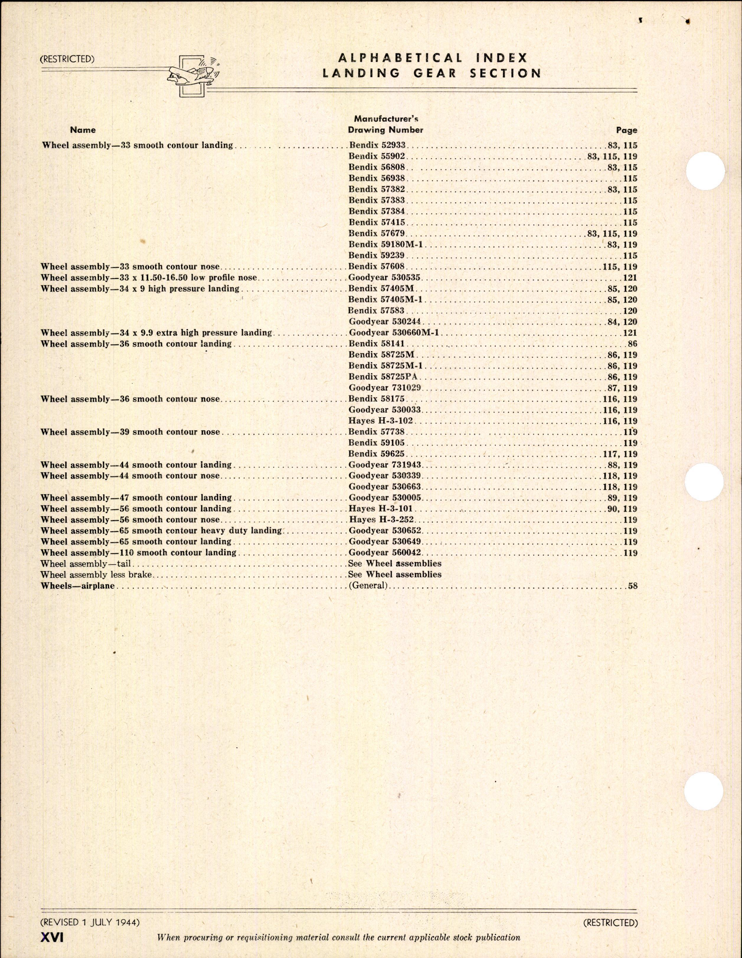 Sample page 16 from AirCorps Library document: Index of Army-Navy Aeronautical Equipment - Landing Gear