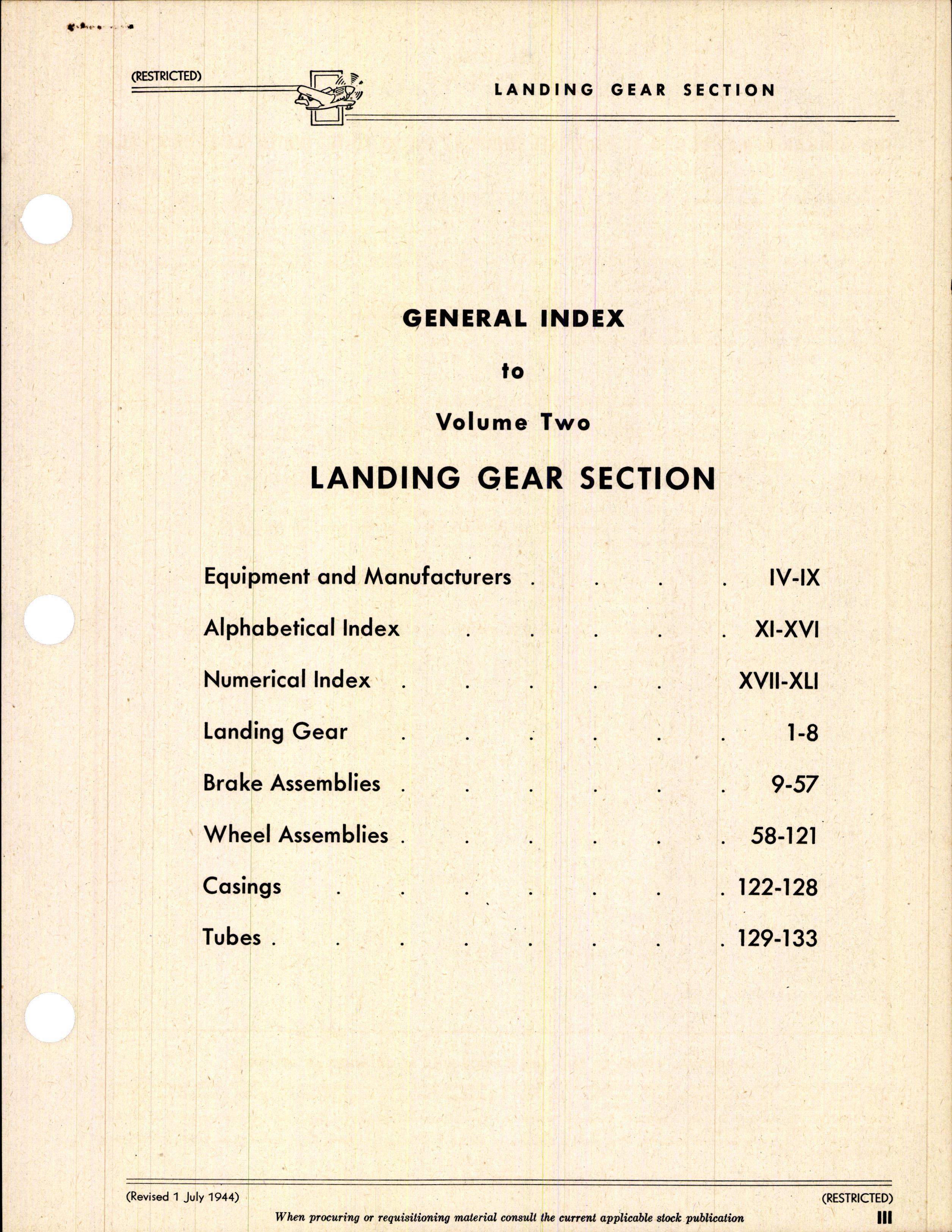 Sample page 3 from AirCorps Library document: Index of Army-Navy Aeronautical Equipment - Landing Gear