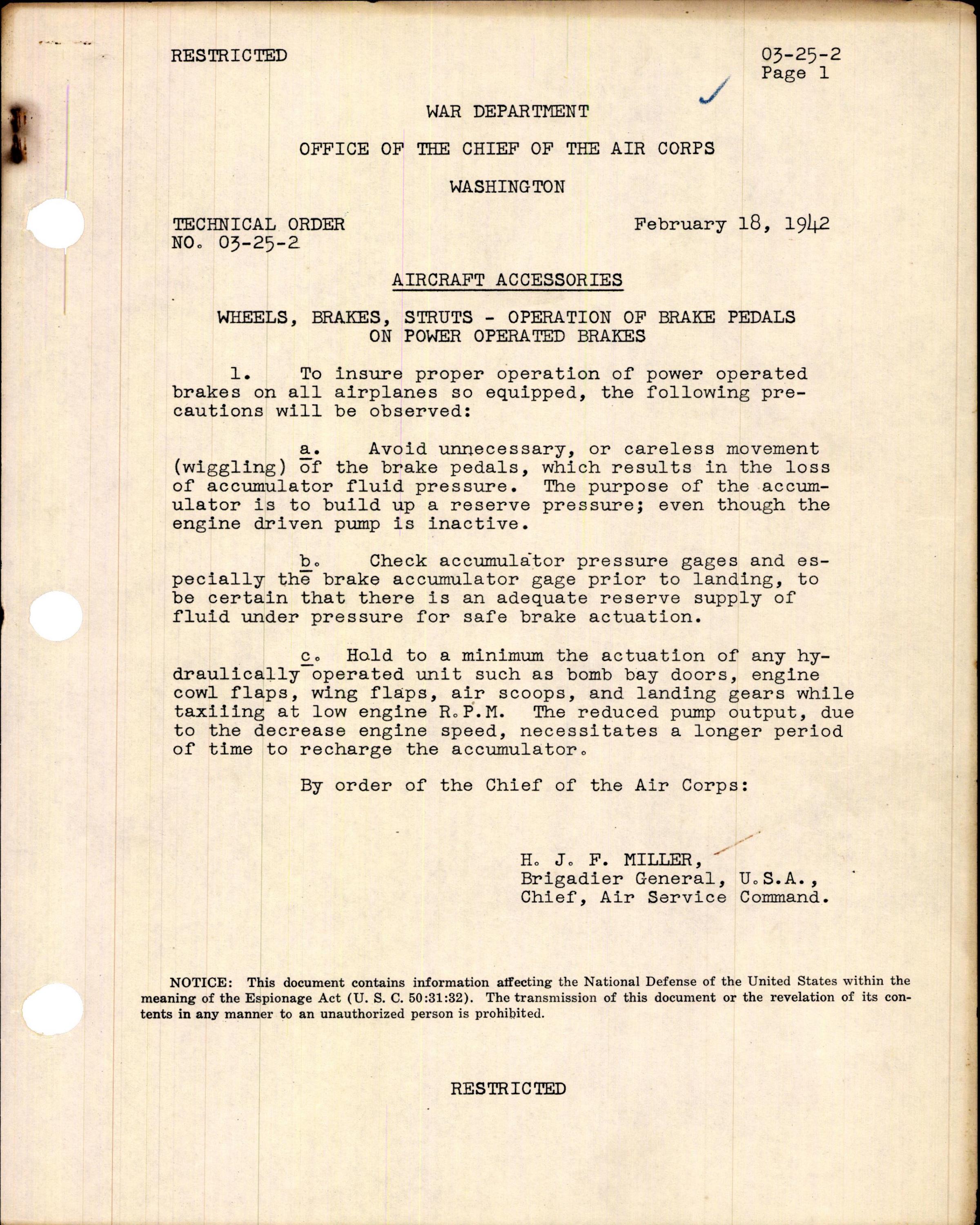 Sample page 1 from AirCorps Library document: Operation of Brake Pedals on Power Operated Brakes