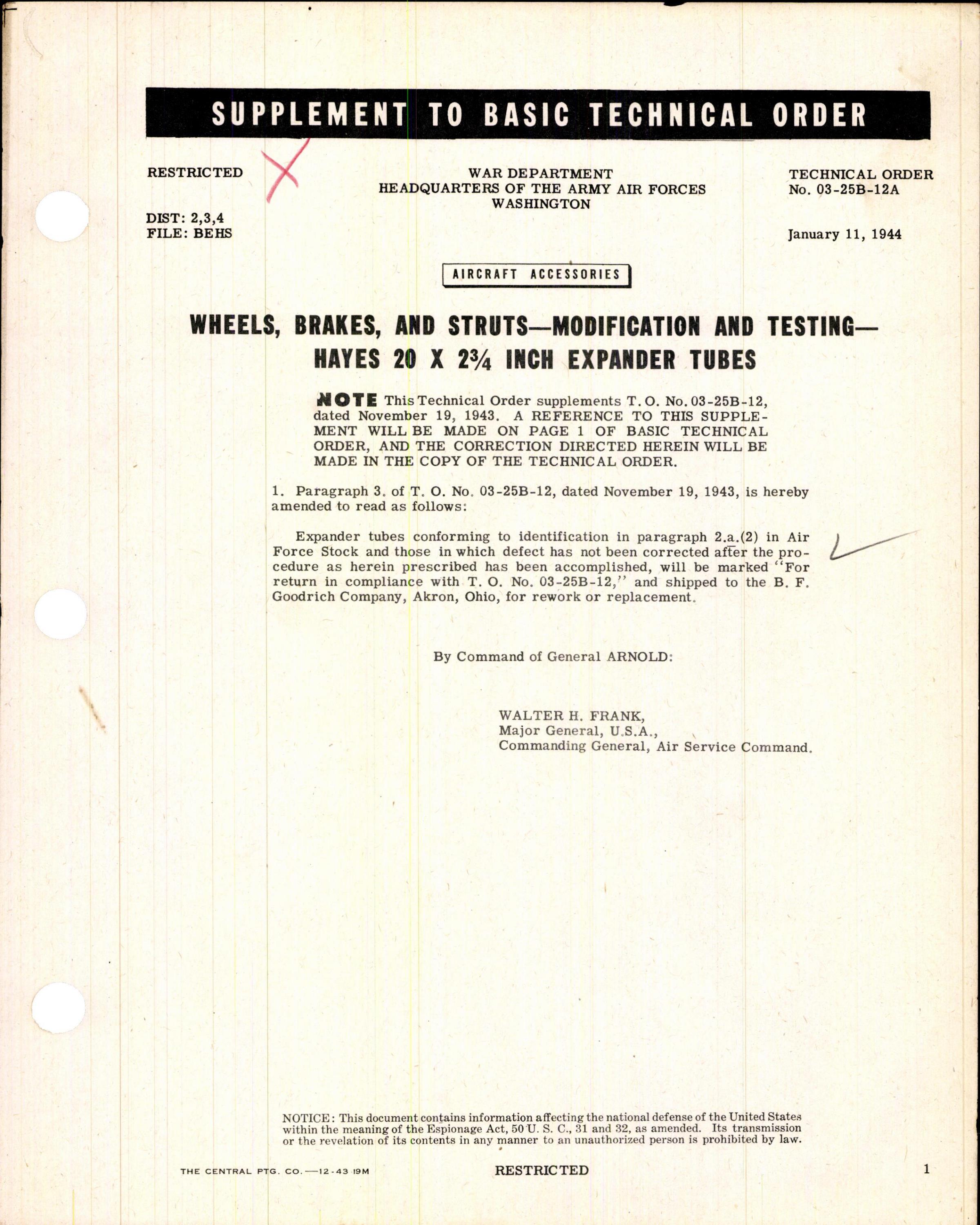 Sample page 1 from AirCorps Library document: Modification and Testing of Hayes 20 x 2 3/4 Inch Expander Tubes