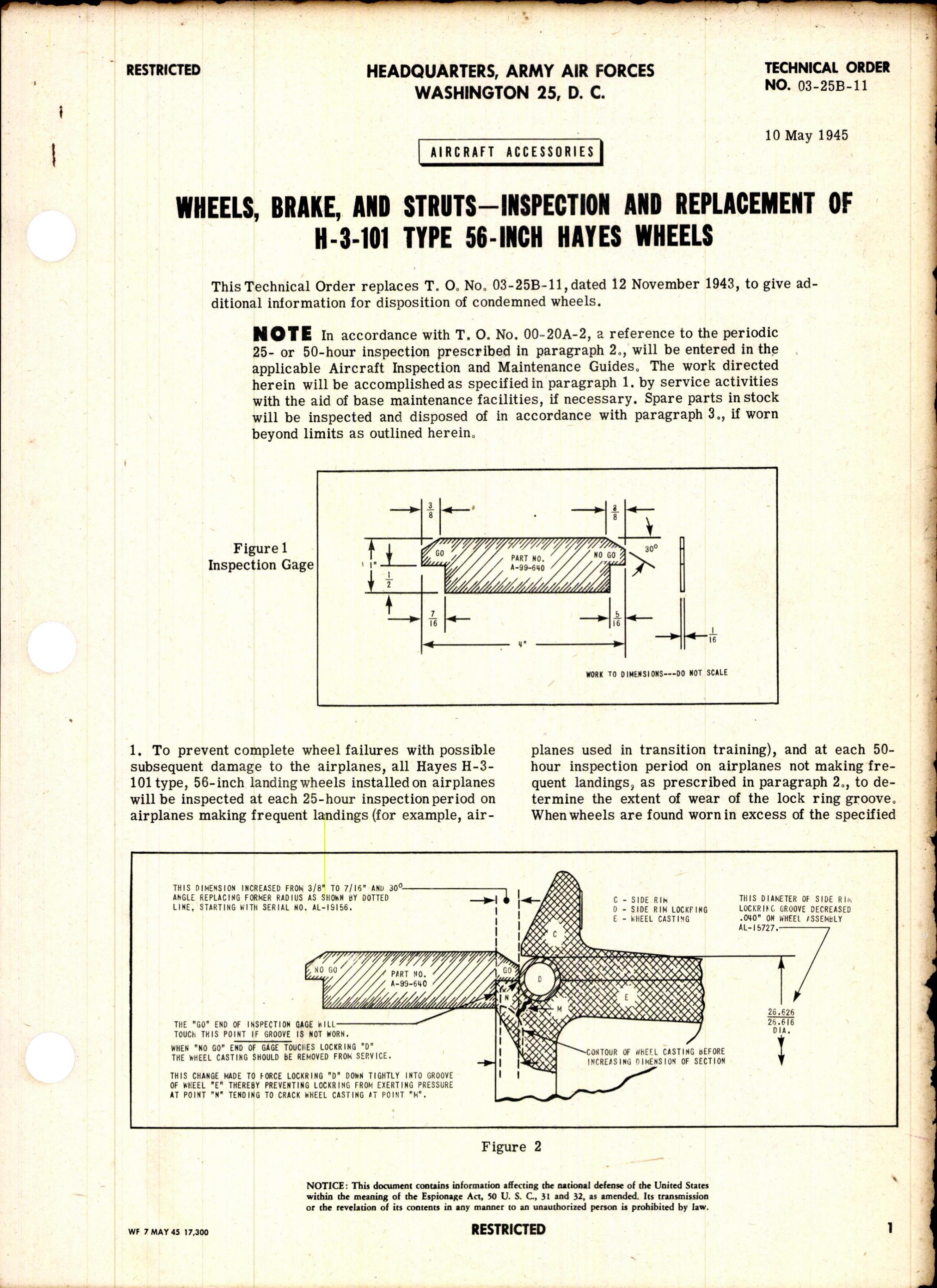 Sample page 1 from AirCorps Library document: Inspection and Replacement of H-3-101 Type 56-Inch Hayes Wheels