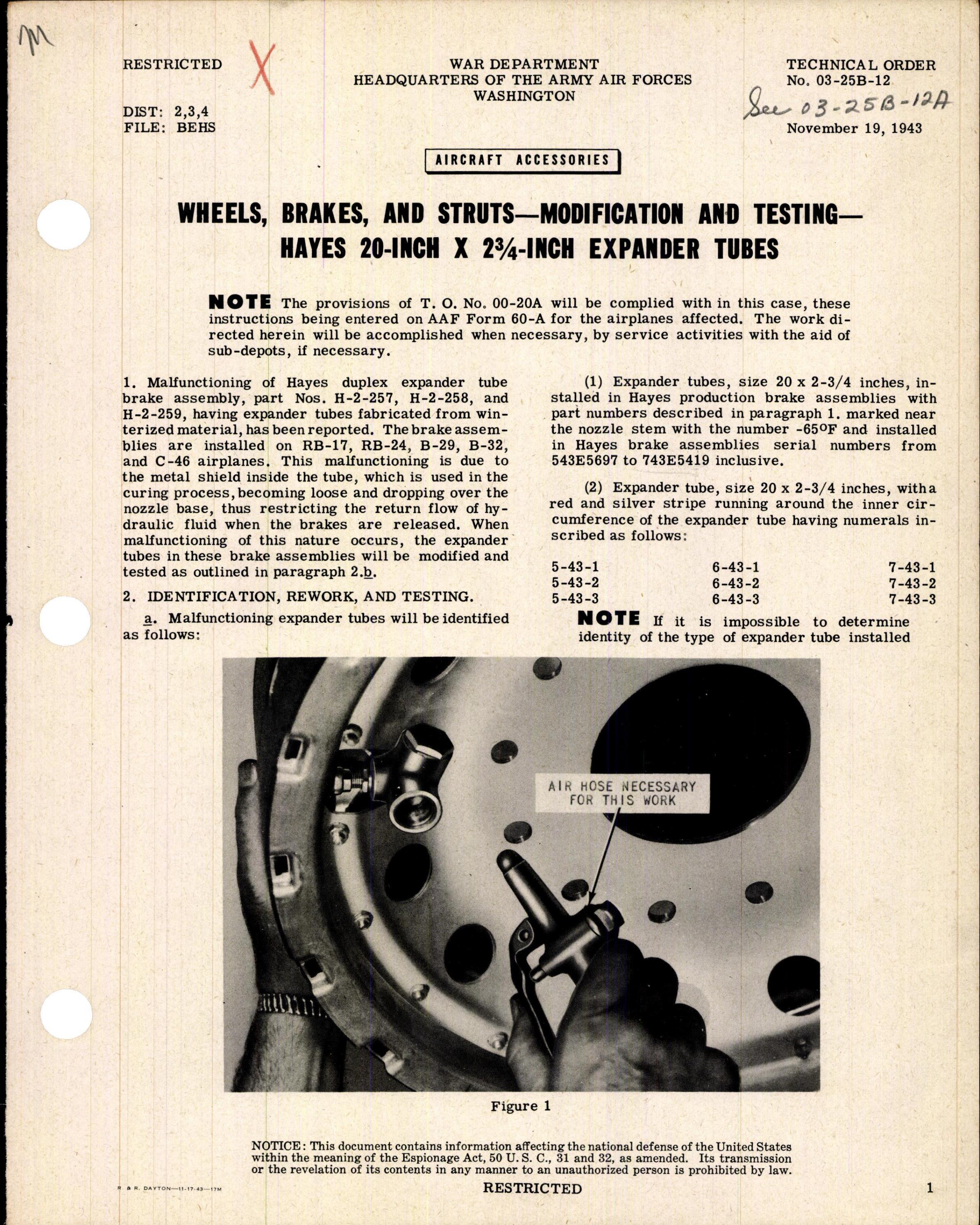 Sample page 1 from AirCorps Library document: Modification and Testing of Hayes 20-Inch x 2 3/4-Inch Expander Tubes